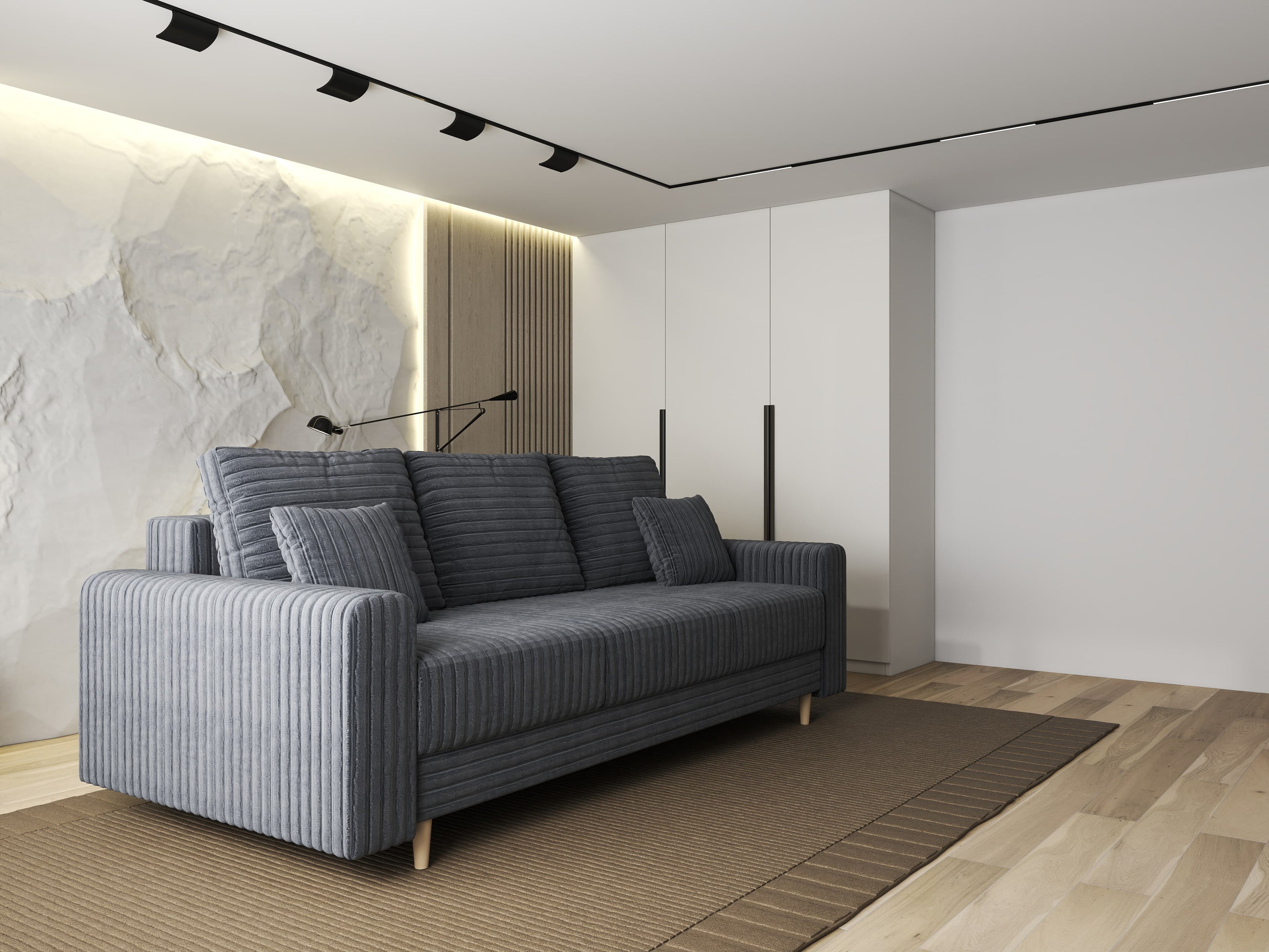 Canapea extensibilă dumonde cu ladă de depozitare si sezut confortabil din spuma high-density, Kronos Ambience Gri 210x100 cm