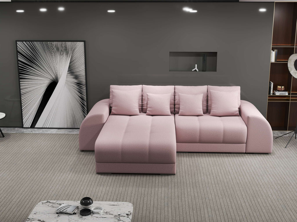 Colțar extensibil dumonde cu ladă de depozitare si sezut confortabil din spuma high-density, Verona Enjoy Roz 290x185 cm