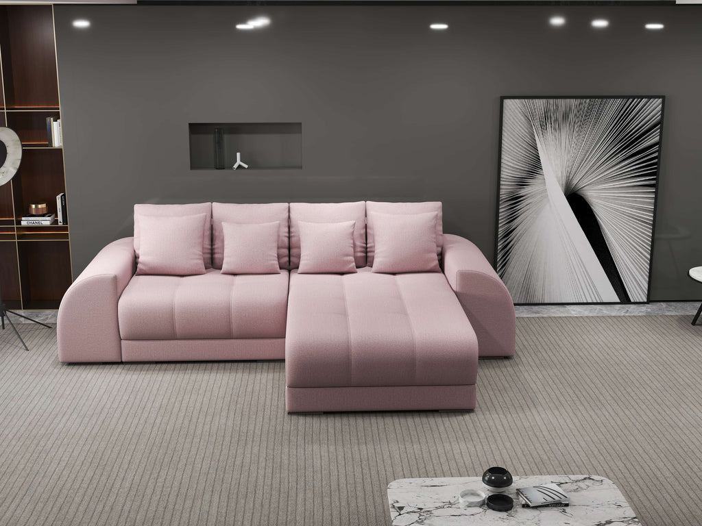 Colțar extensibil dumonde cu ladă de depozitare si sezut confortabil din spuma high-density, Verona Enjoy Roz II 290x185 cm