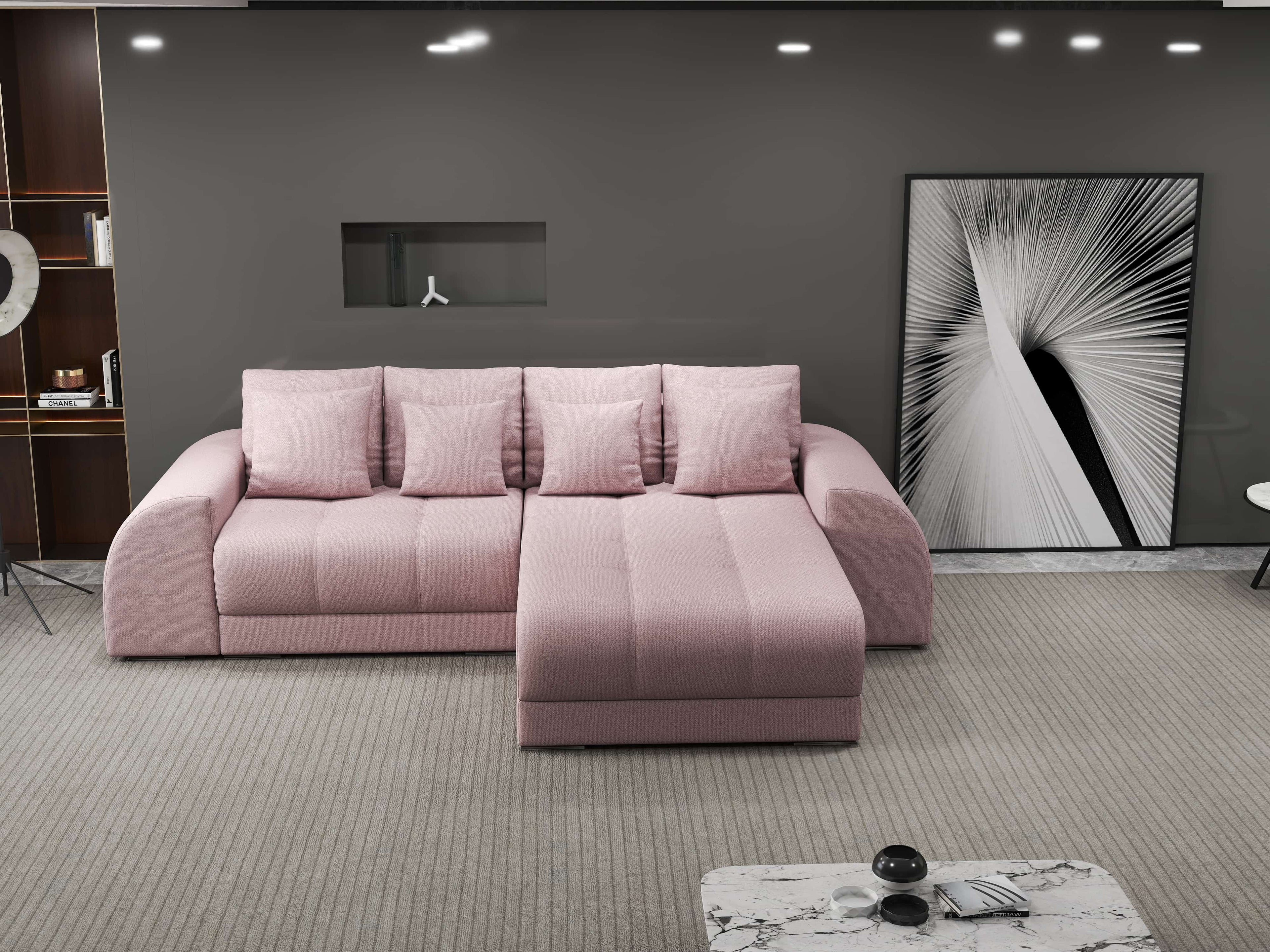 Colțar extensibil dumonde cu ladă de depozitare si sezut confortabil din spuma high-density, Verona Enjoy Roz II 290x185 cm