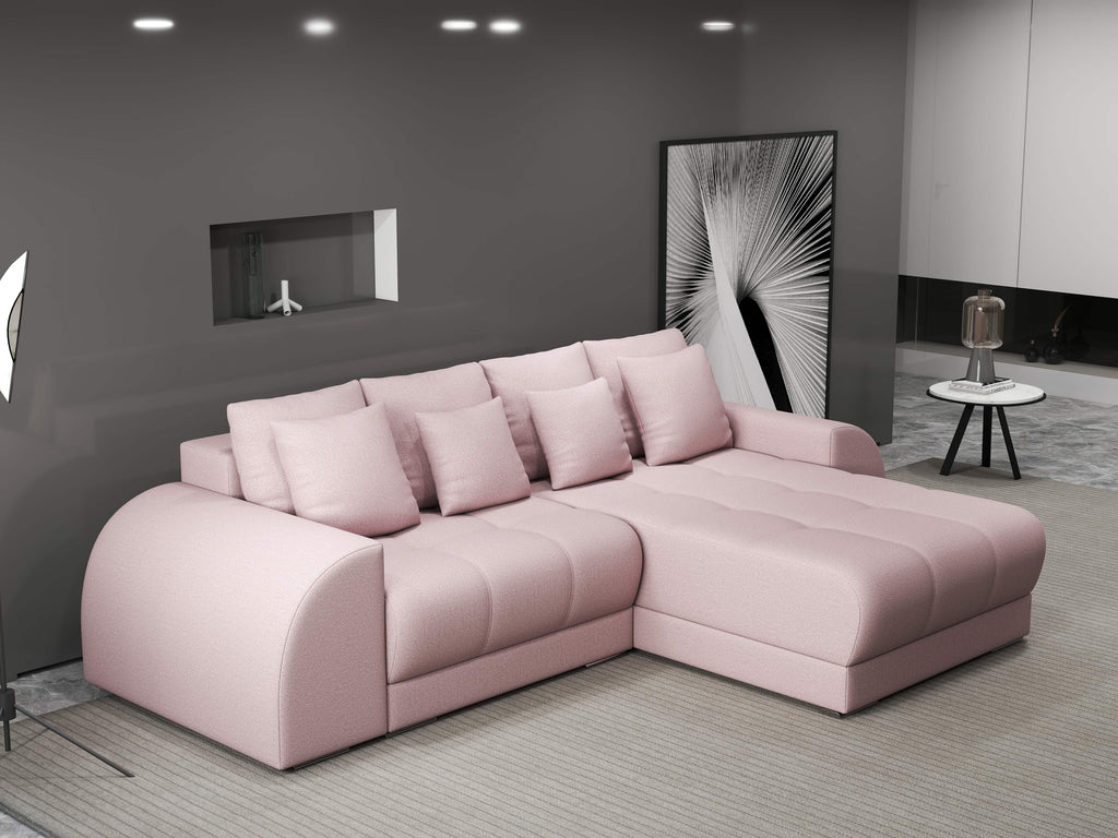 Colțar extensibil dumonde cu ladă de depozitare si sezut confortabil din spuma high-density, Verona Enjoy Roz II 290x185 cm