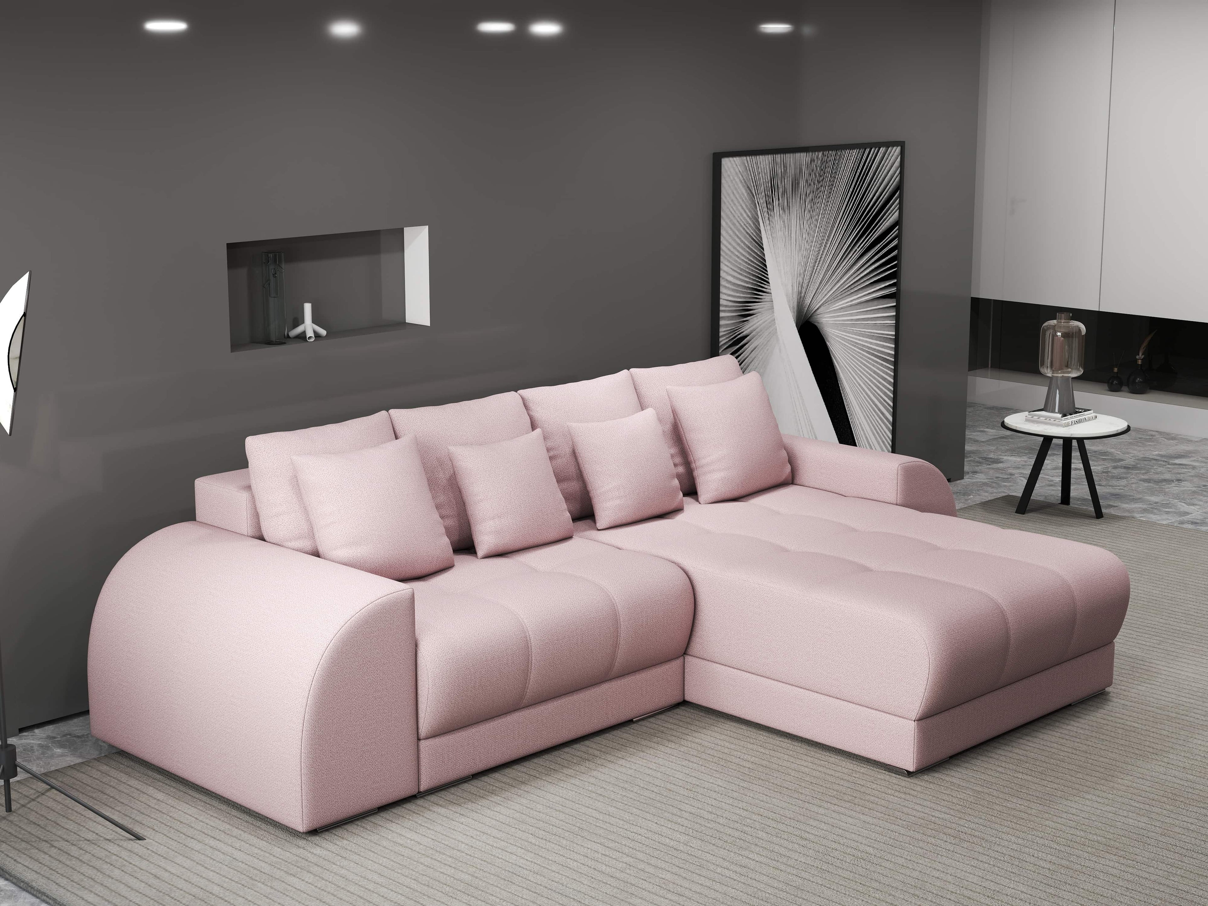 Colțar extensibil dumonde cu ladă de depozitare si sezut confortabil din spuma high-density, Verona Enjoy Roz II 290x185 cm