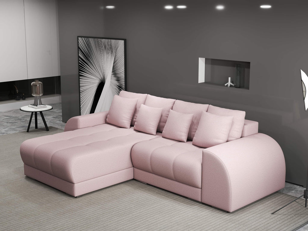 Colțar extensibil dumonde cu ladă de depozitare si sezut confortabil din spuma high-density, Verona Enjoy Roz 290x185 cm