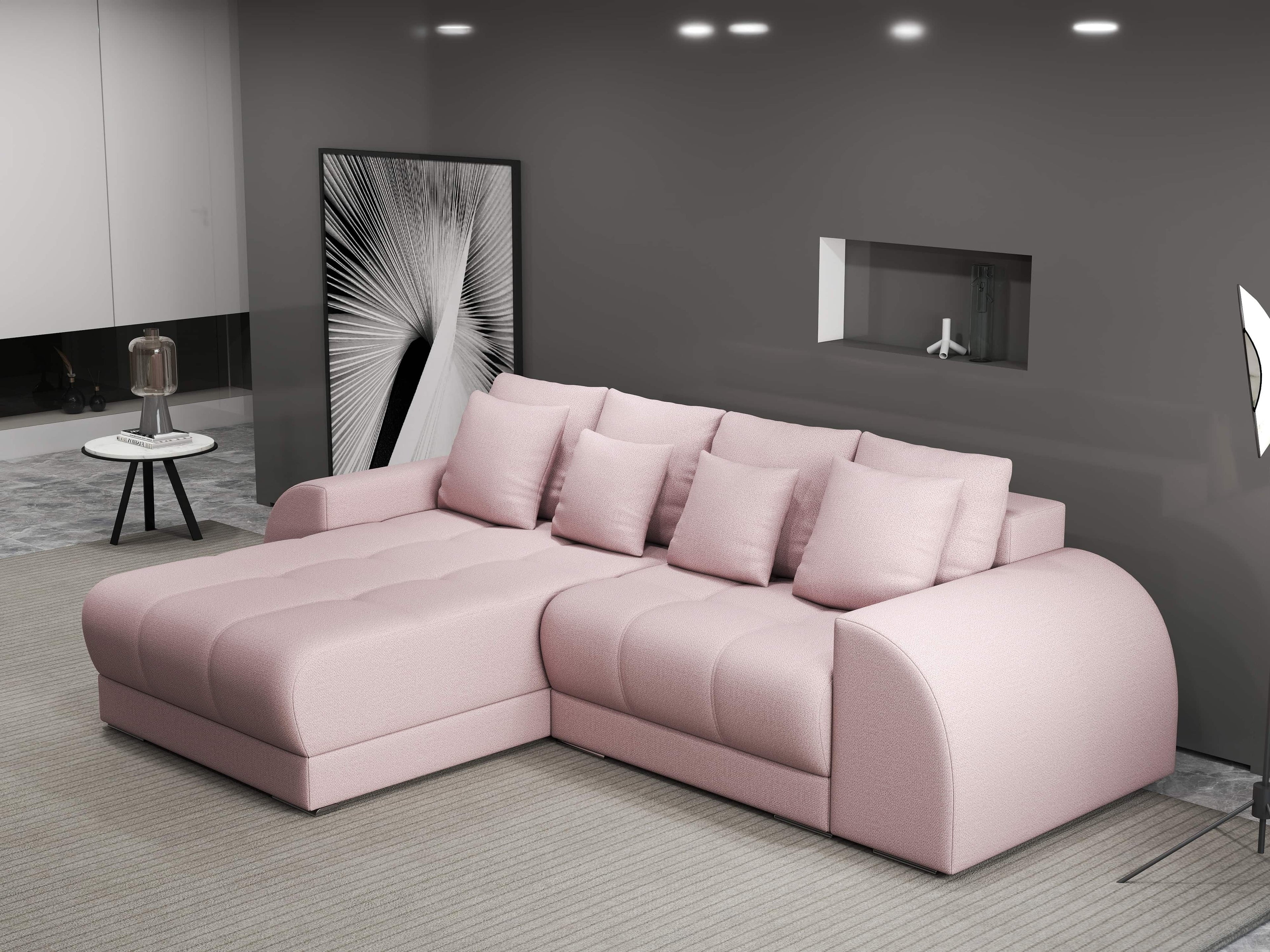 Colțar extensibil dumonde cu ladă de depozitare si sezut confortabil din spuma high-density, Verona Enjoy Roz 290x185 cm