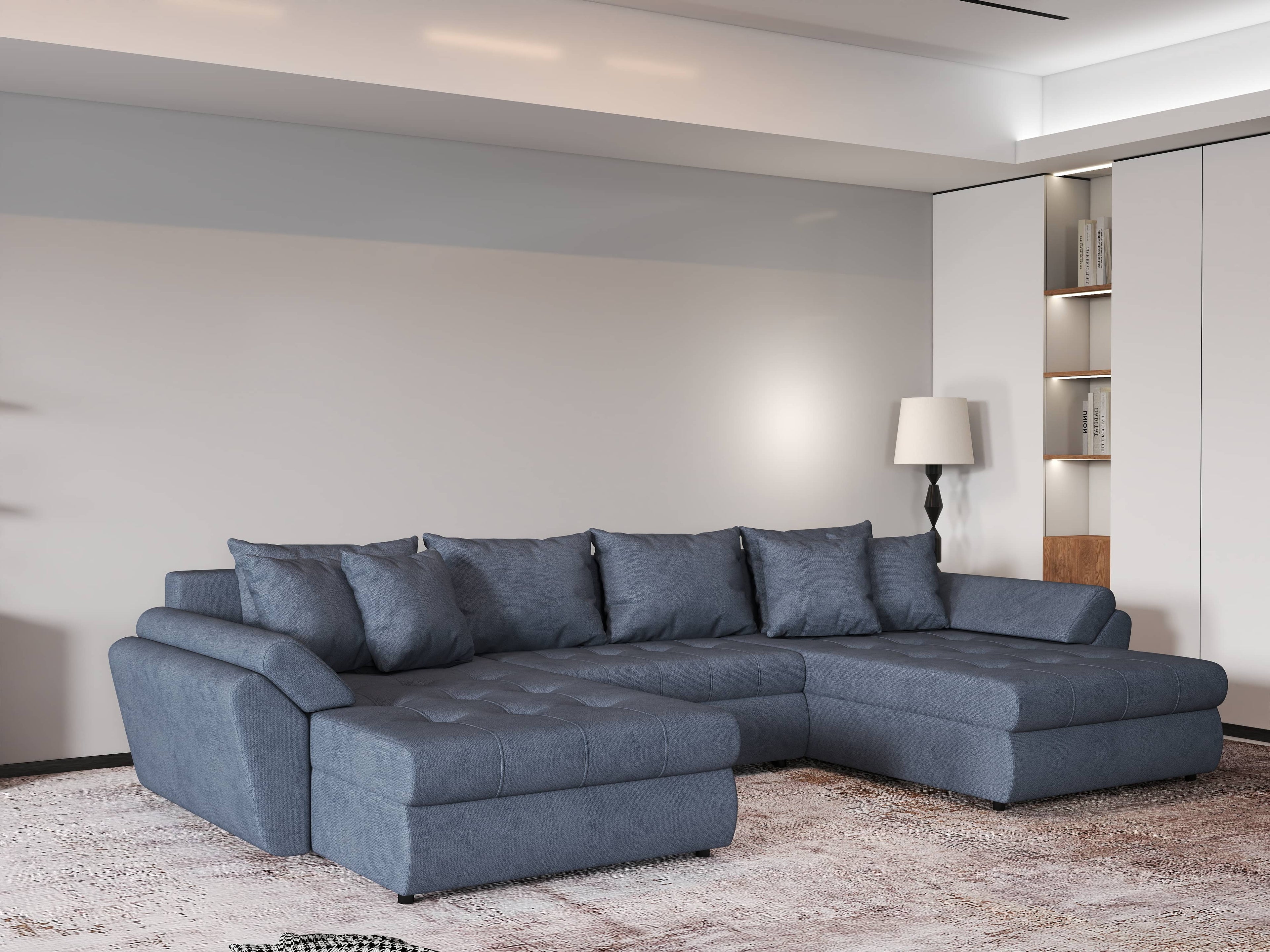 Colțar extensibil dumonde cu ladă de depozitare si sezut confortabil din spuma high-density, Loana U Enjoy Antracit 355x185 cm