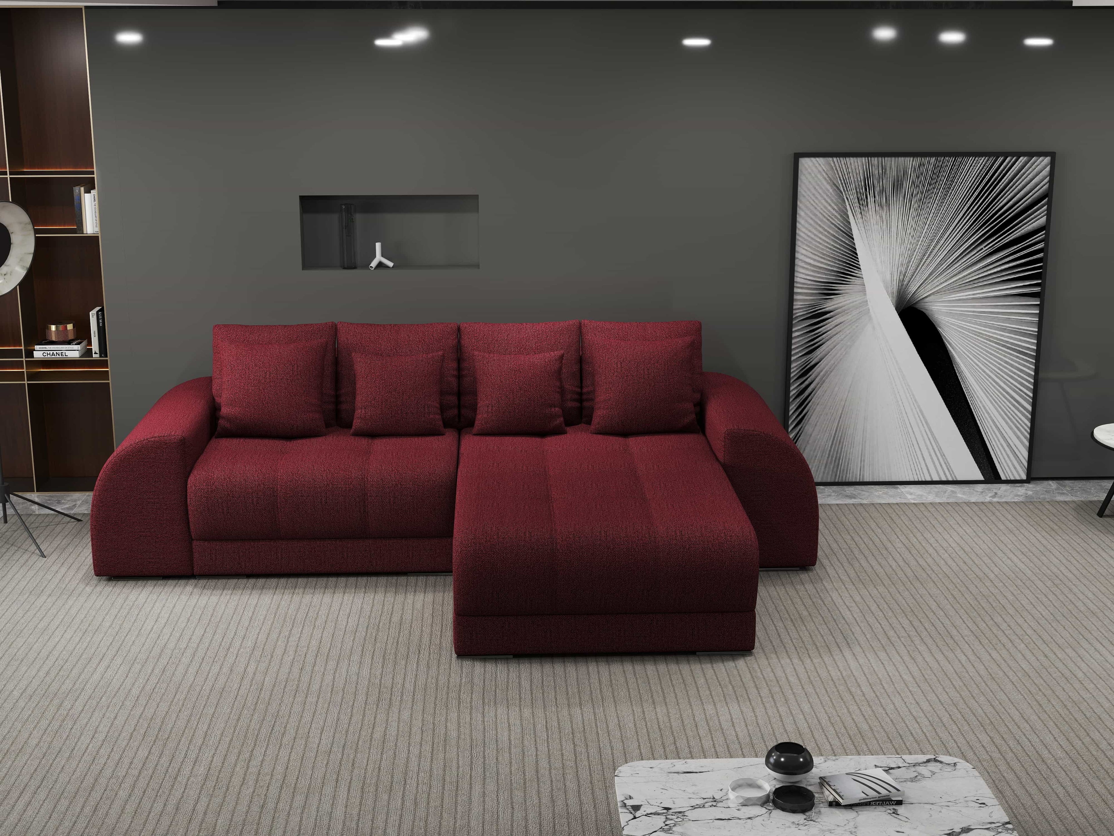 Colțar extensibil dumonde cu ladă de depozitare si sezut confortabil din spuma high-density, Verona Enjoy Rosu II 290x185 cm
