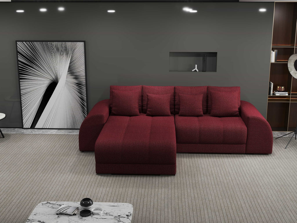 Colțar extensibil dumonde cu ladă de depozitare si sezut confortabil din spuma high-density, Verona Enjoy Rosu 290x185 cm