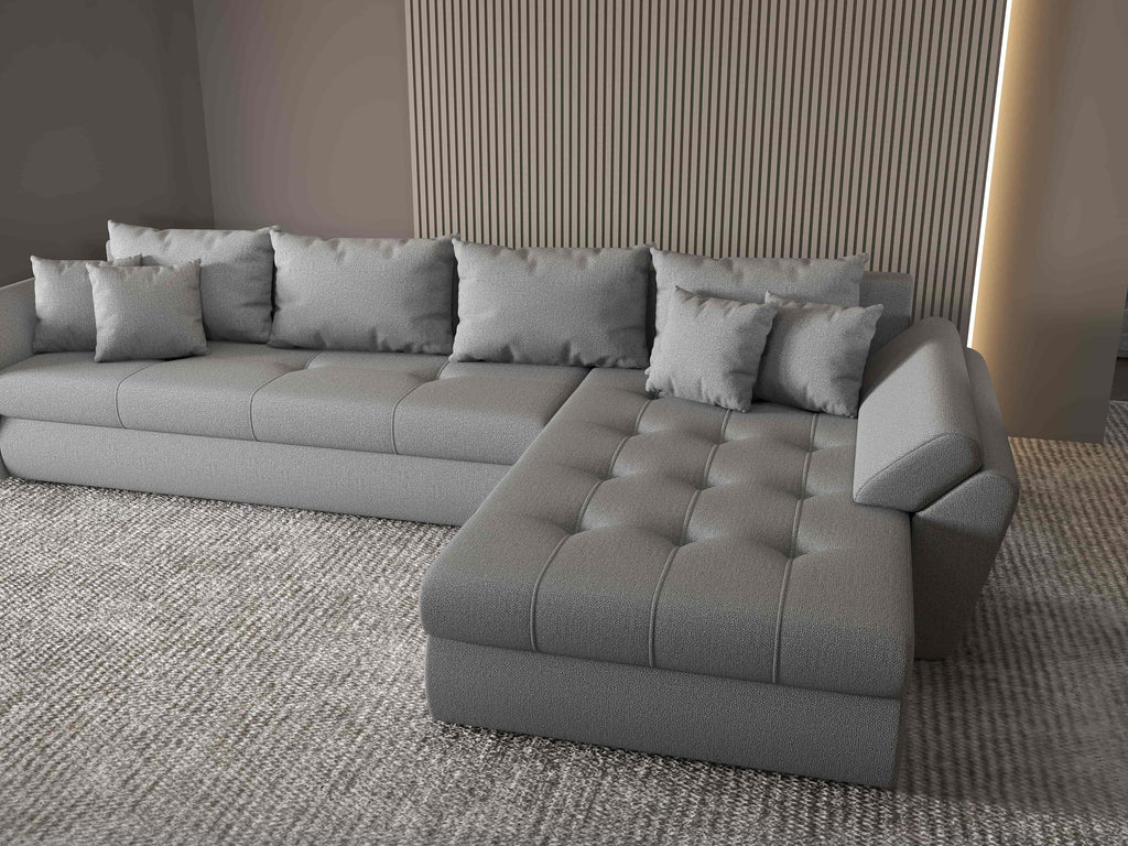 Colțar extensibil dumonde cu ladă de depozitare si sezut confortabil din spuma high-density, Loana XL Enjoy Gri II 335x185 cm