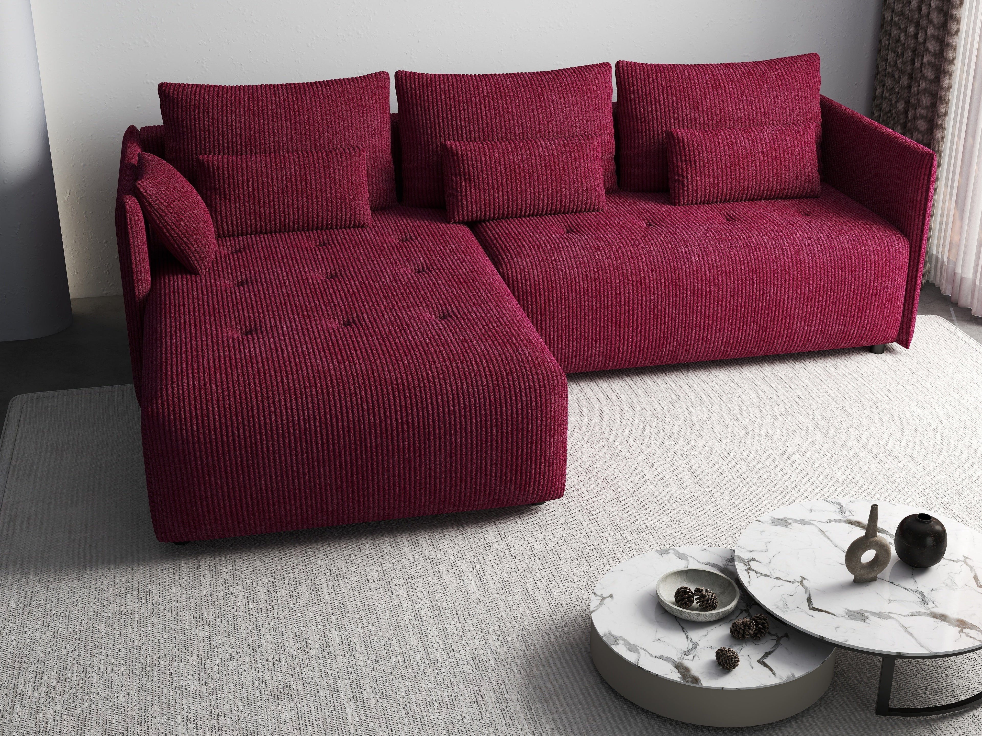 Colțar extensibil dumonde cu ladă de depozitare si sezut confortabil din spuma high-density, Malta Zoom Red 235x185 cm