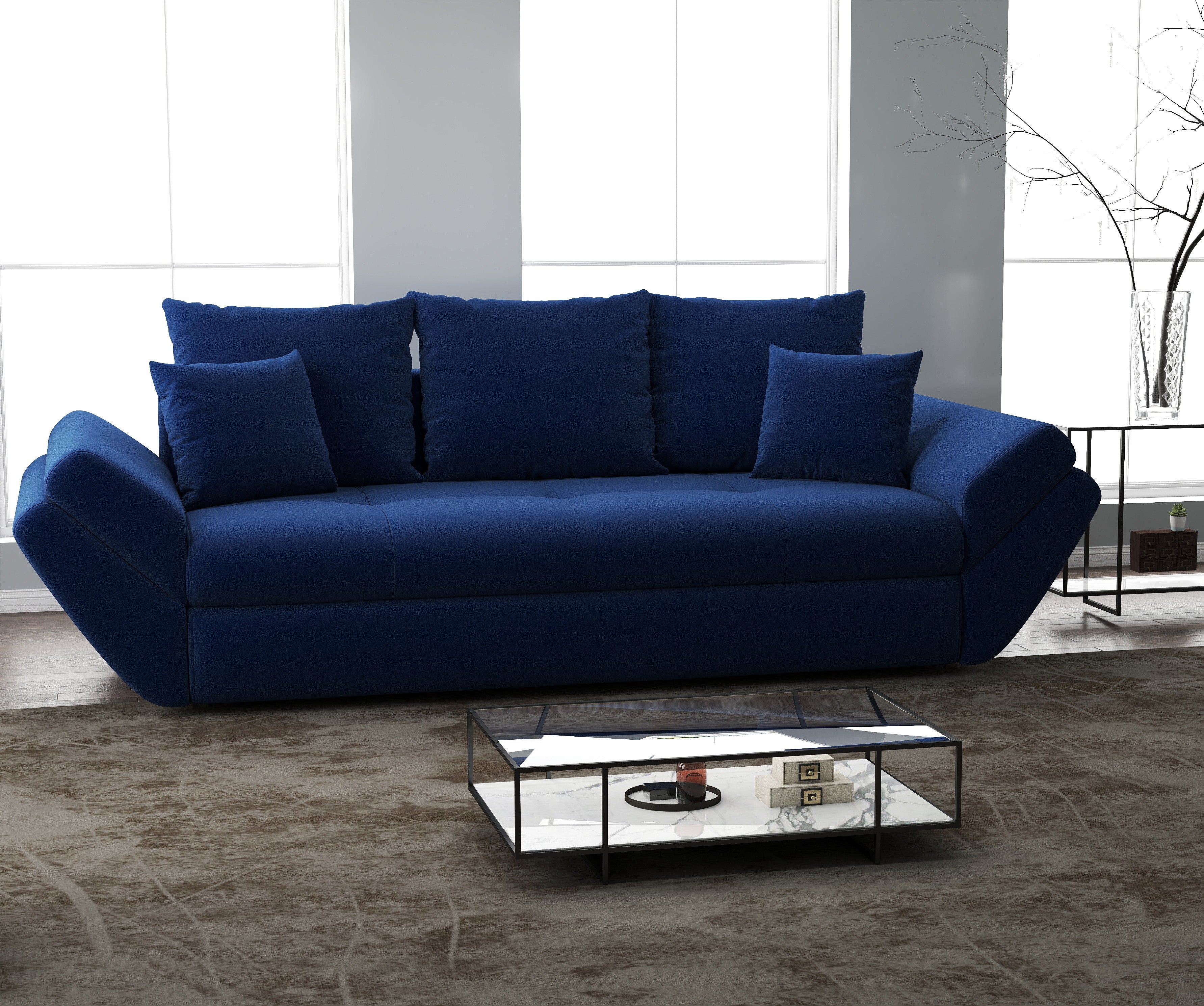 Canapea extensibilă dumonde cu ladă de depozitare si sezut confortabil din spuma high-density, Loana Royal Blue 250x100 cm