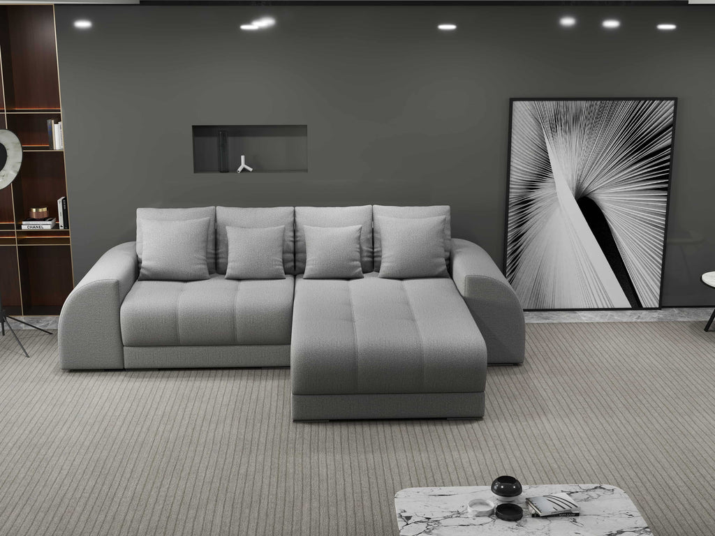 Colțar extensibil dumonde cu ladă de depozitare si sezut confortabil din spuma high-density, Verona Enjoy Gri II 290x185 cm