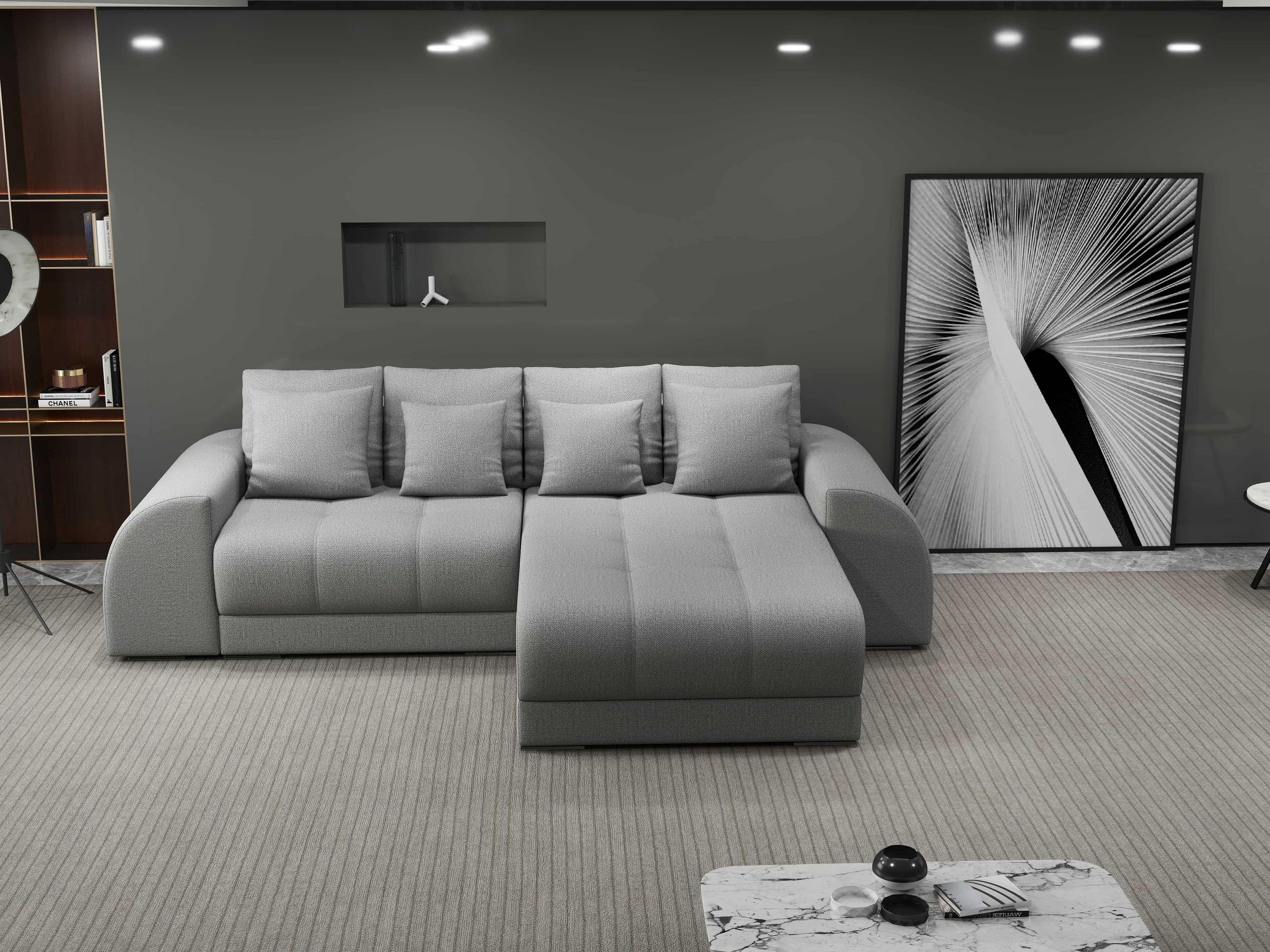 Colțar extensibil dumonde cu ladă de depozitare si sezut confortabil din spuma high-density, Verona Enjoy Gri II 290x185 cm