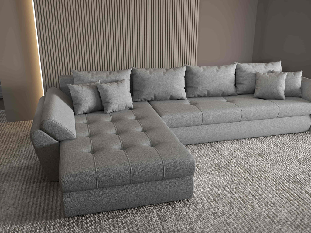Colțar extensibil dumonde cu ladă de depozitare si sezut confortabil din spuma high-density, Loana XL Enjoy Gri 335x185 cm