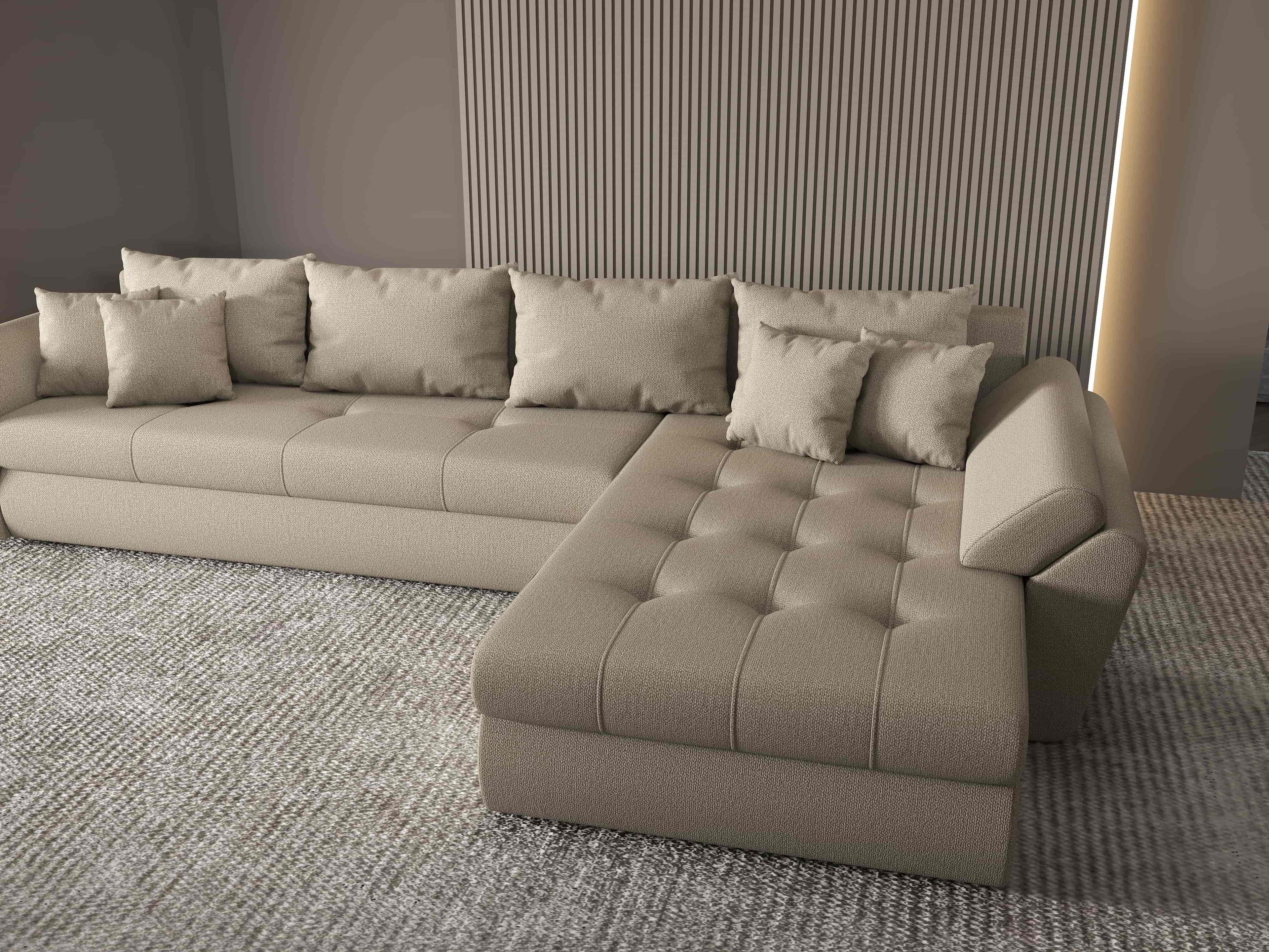 Colțar extensibil dumonde cu ladă de depozitare si sezut confortabil din spuma high-density, Loana XL Enjoy Camel II 335x185 cm
