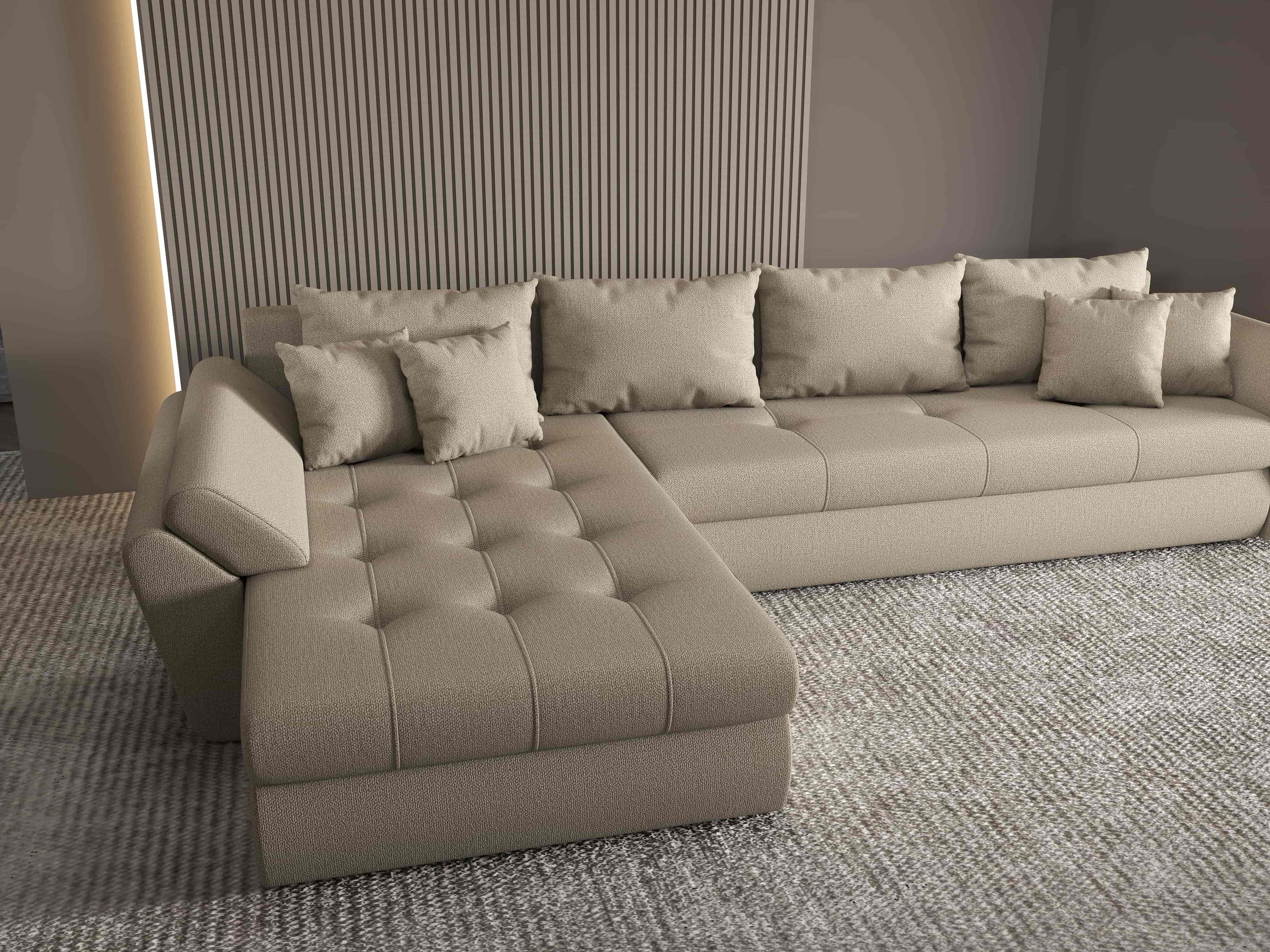 Colțar extensibil dumonde cu ladă de depozitare si sezut confortabil din spuma high-density, Loana XL Enjoy Camel 335x185 cm