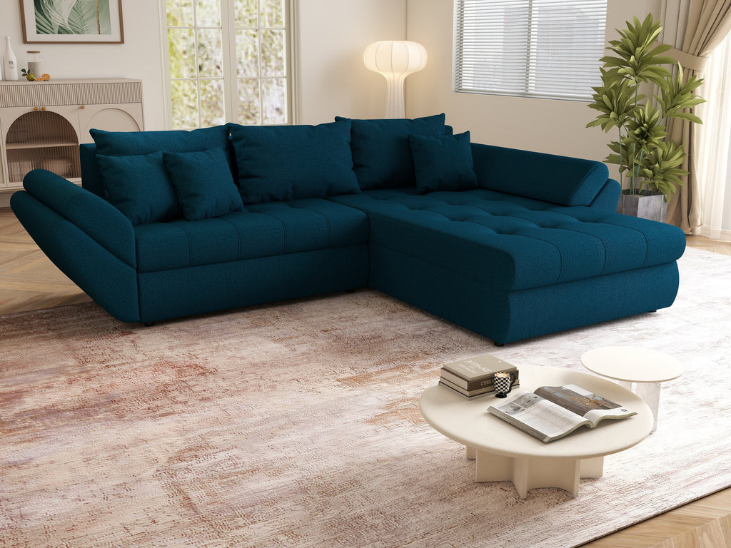 Colțar extensibil dumonde cu ladă de depozitare si sezut confortabil din spuma high-density, Loana Enjoy Petrol II 270x185 cm