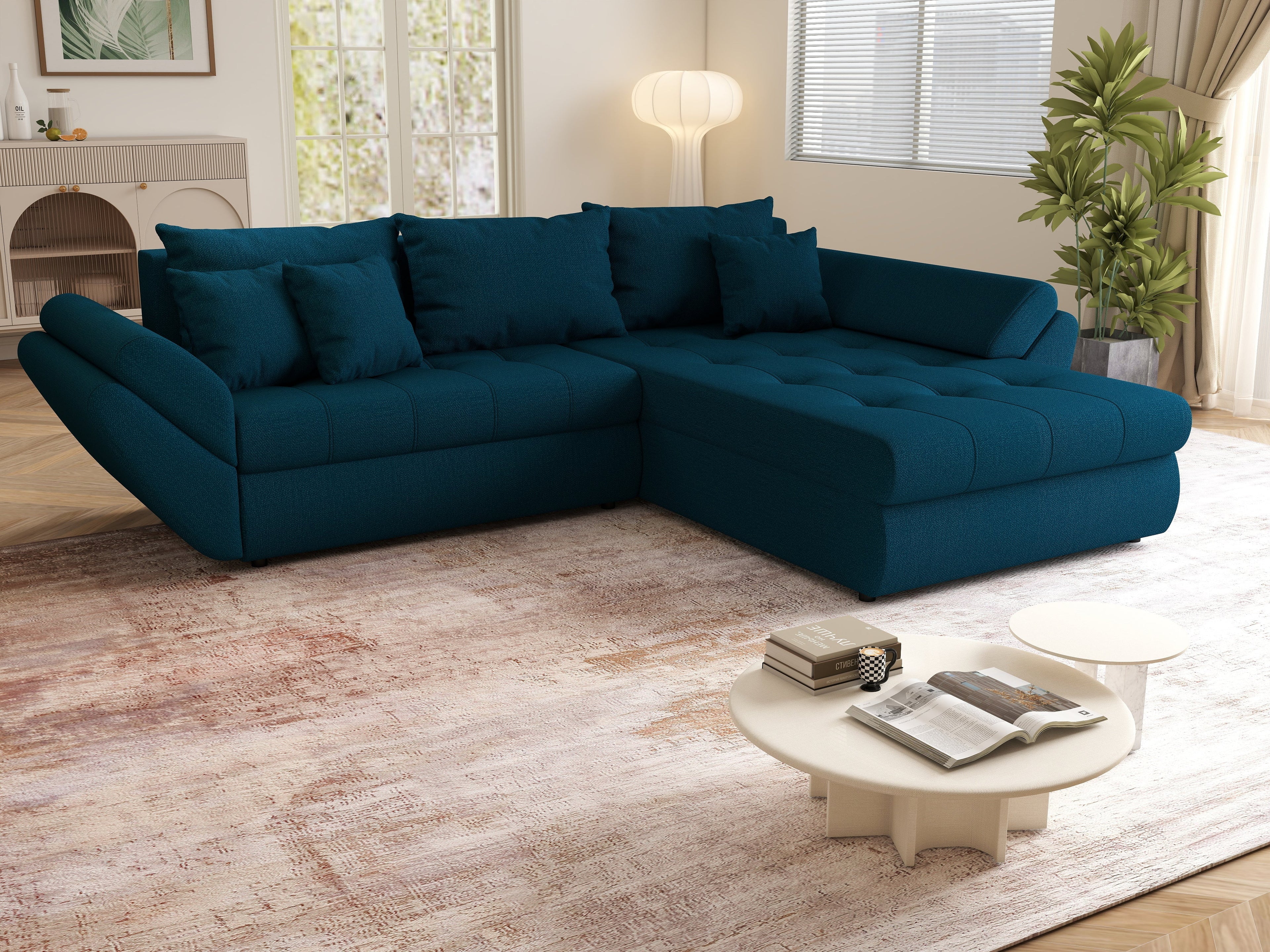 Colțar extensibil dumonde cu ladă de depozitare si sezut confortabil din spuma high-density, Loana Enjoy Petrol II 270x185 cm