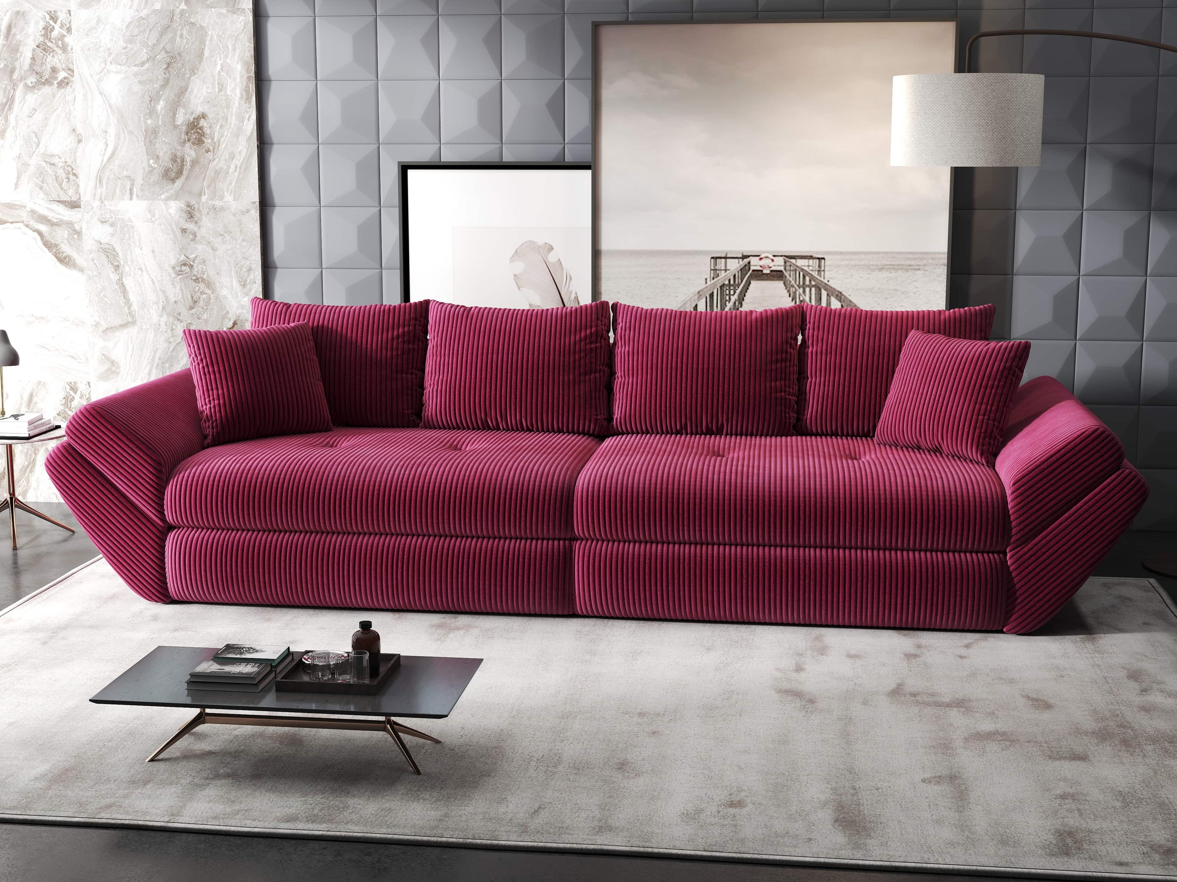 Canapea extensibilă dumonde cu ladă de depozitare si sezut confortabil din spuma high-density, Loana Zoom Rosu 300x100 cm