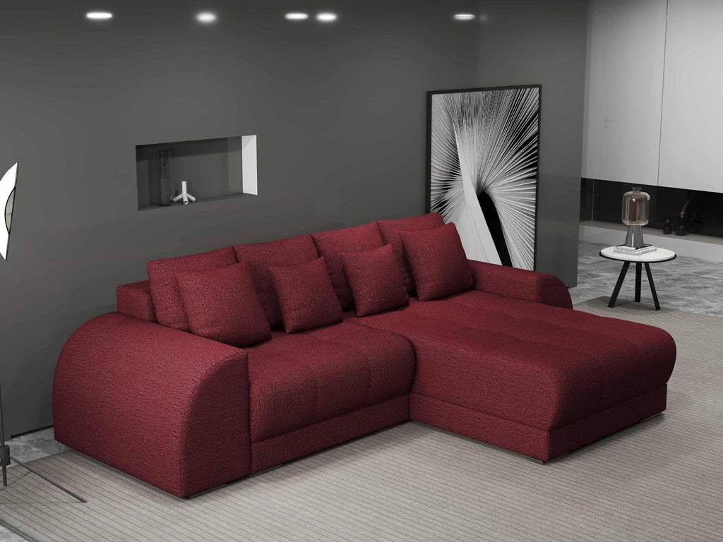 Colțar extensibil dumonde cu ladă de depozitare si sezut confortabil din spuma high-density, Verona Enjoy Rosu II 290x185 cm