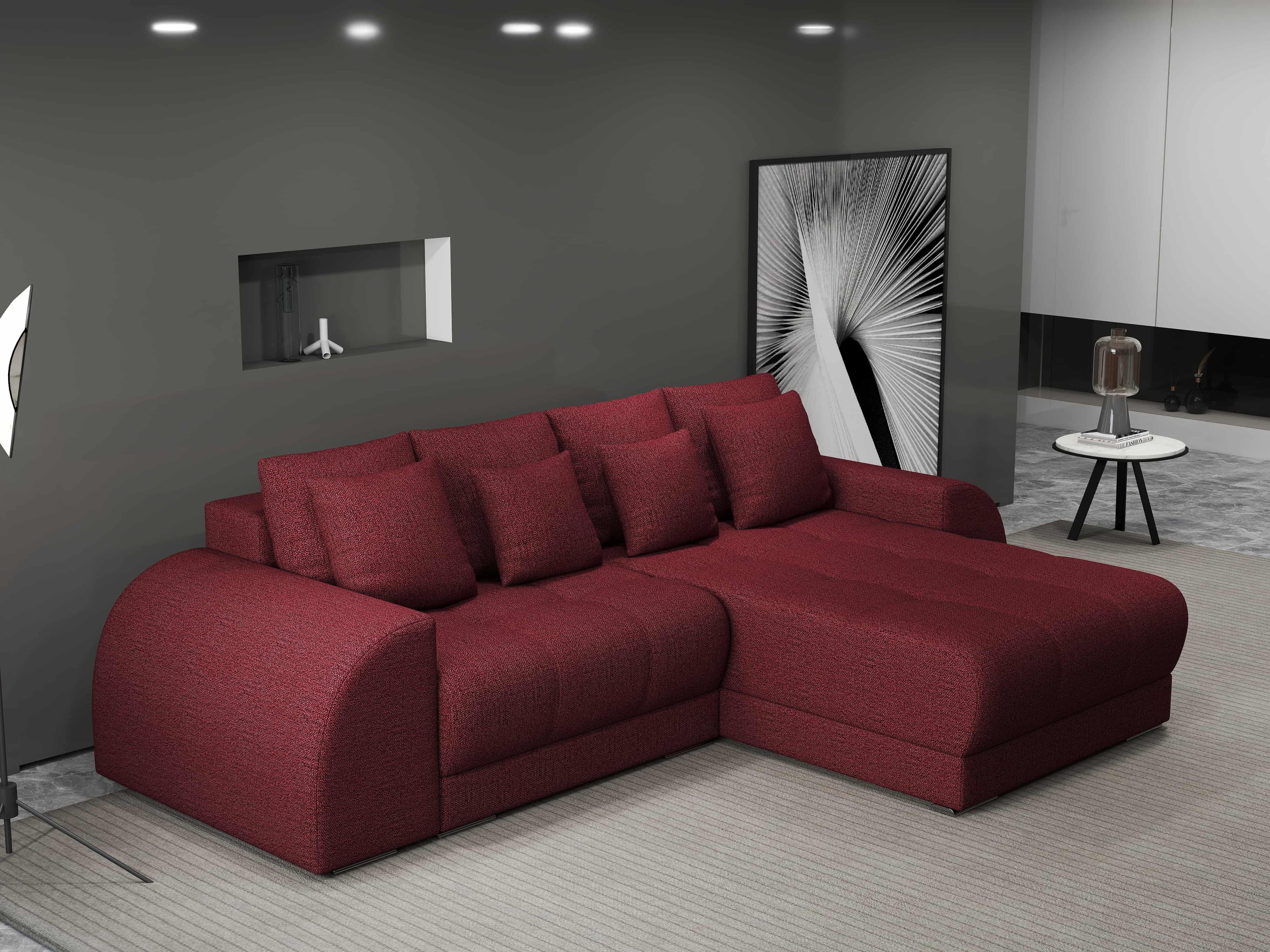 Colțar extensibil dumonde cu ladă de depozitare si sezut confortabil din spuma high-density, Verona Enjoy Rosu II 290x185 cm