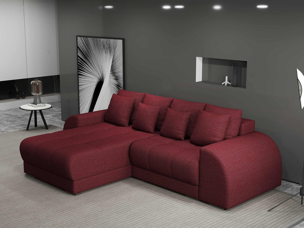 Colțar extensibil dumonde cu ladă de depozitare si sezut confortabil din spuma high-density, Verona Enjoy Rosu 290x185 cm
