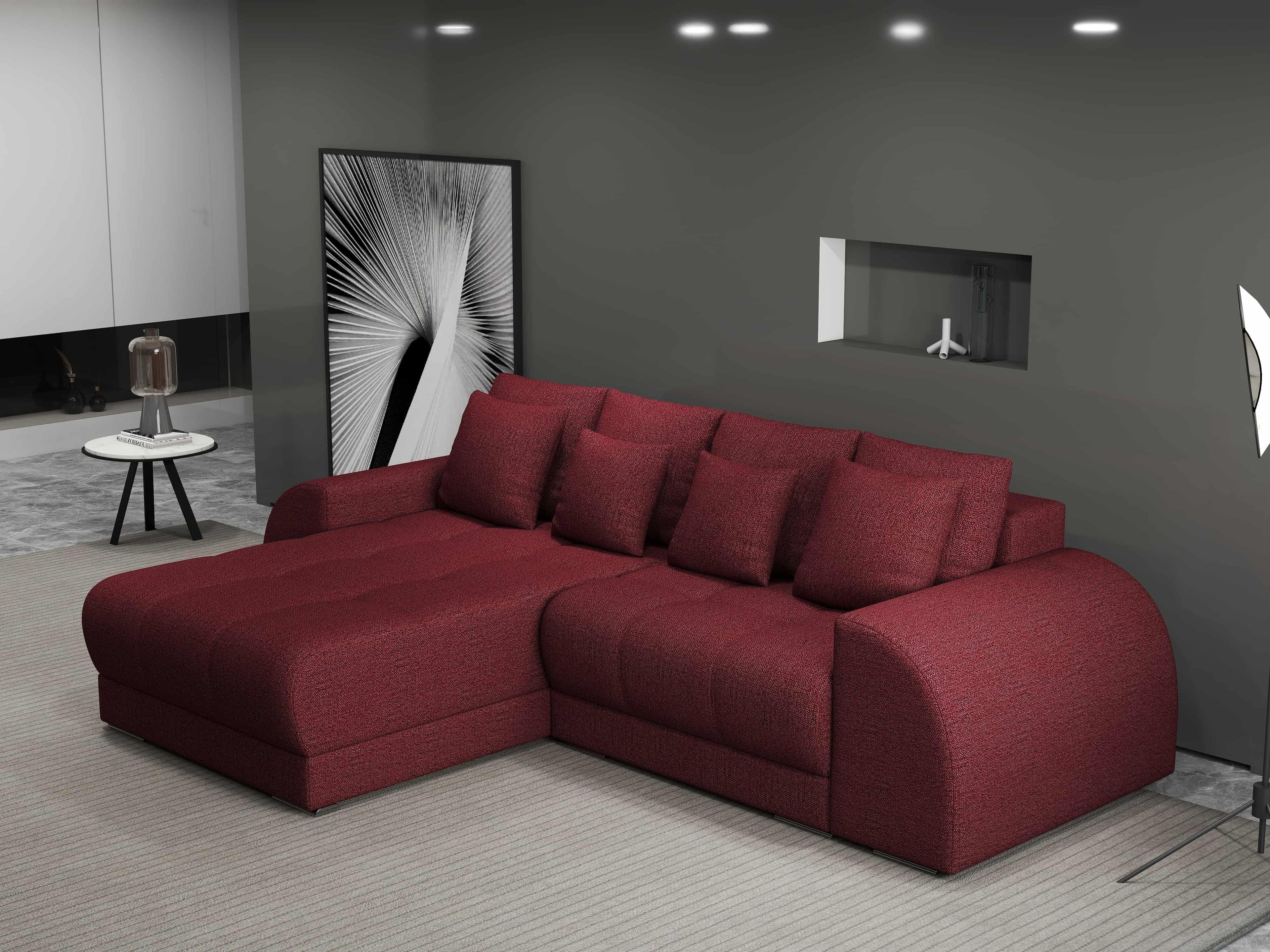 Colțar extensibil dumonde cu ladă de depozitare si sezut confortabil din spuma high-density, Verona Enjoy Rosu 290x185 cm