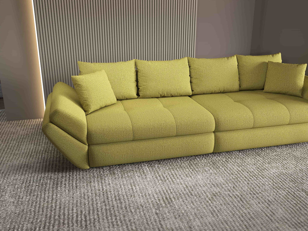 Canapea extensibilă dumonde cu ladă de depozitare si sezut confortabil din spuma high-density, Loana Enjoy Verde 300x100 cm