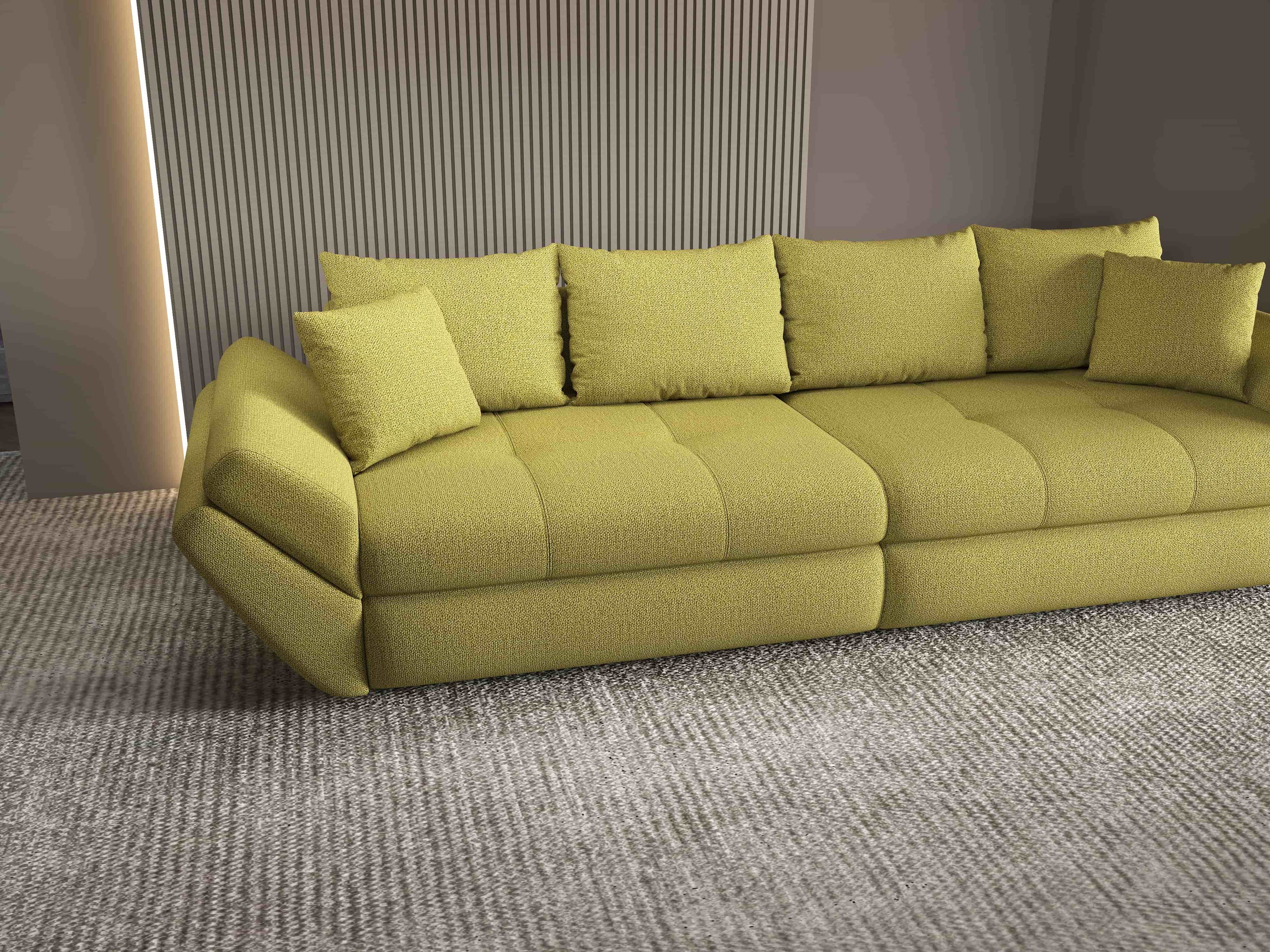Canapea extensibilă dumonde cu ladă de depozitare si sezut confortabil din spuma high-density, Loana Enjoy Verde 300x100 cm