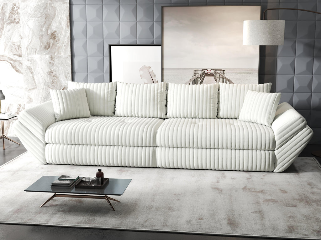 Canapea extensibilă dumonde cu ladă de depozitare si sezut confortabil din spuma high-density, Loana Ambience Ivory 300x100 cm