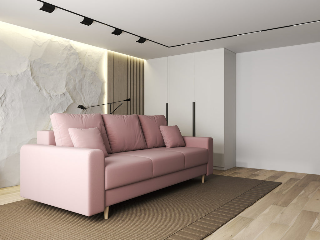 Canapea extensibilă dumonde cu ladă de depozitare si sezut confortabil din spuma high-density, Kronos Royal Roz 210x100 cm