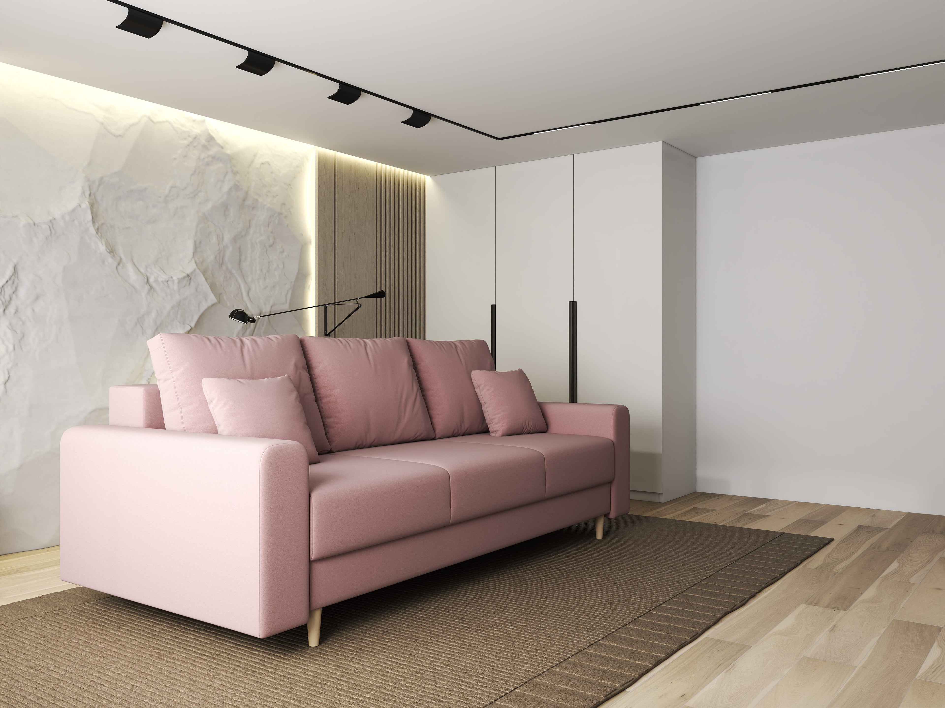 Canapea extensibilă dumonde cu ladă de depozitare si sezut confortabil din spuma high-density, Kronos Royal Roz 210x100 cm