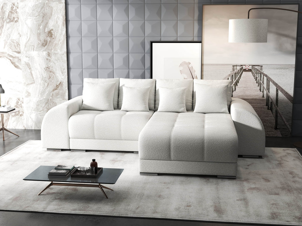 Colțar extensibil dumonde cu ladă de depozitare si sezut confortabil din spuma high-density, Verona Euphoria Ivory II 290x185 cm