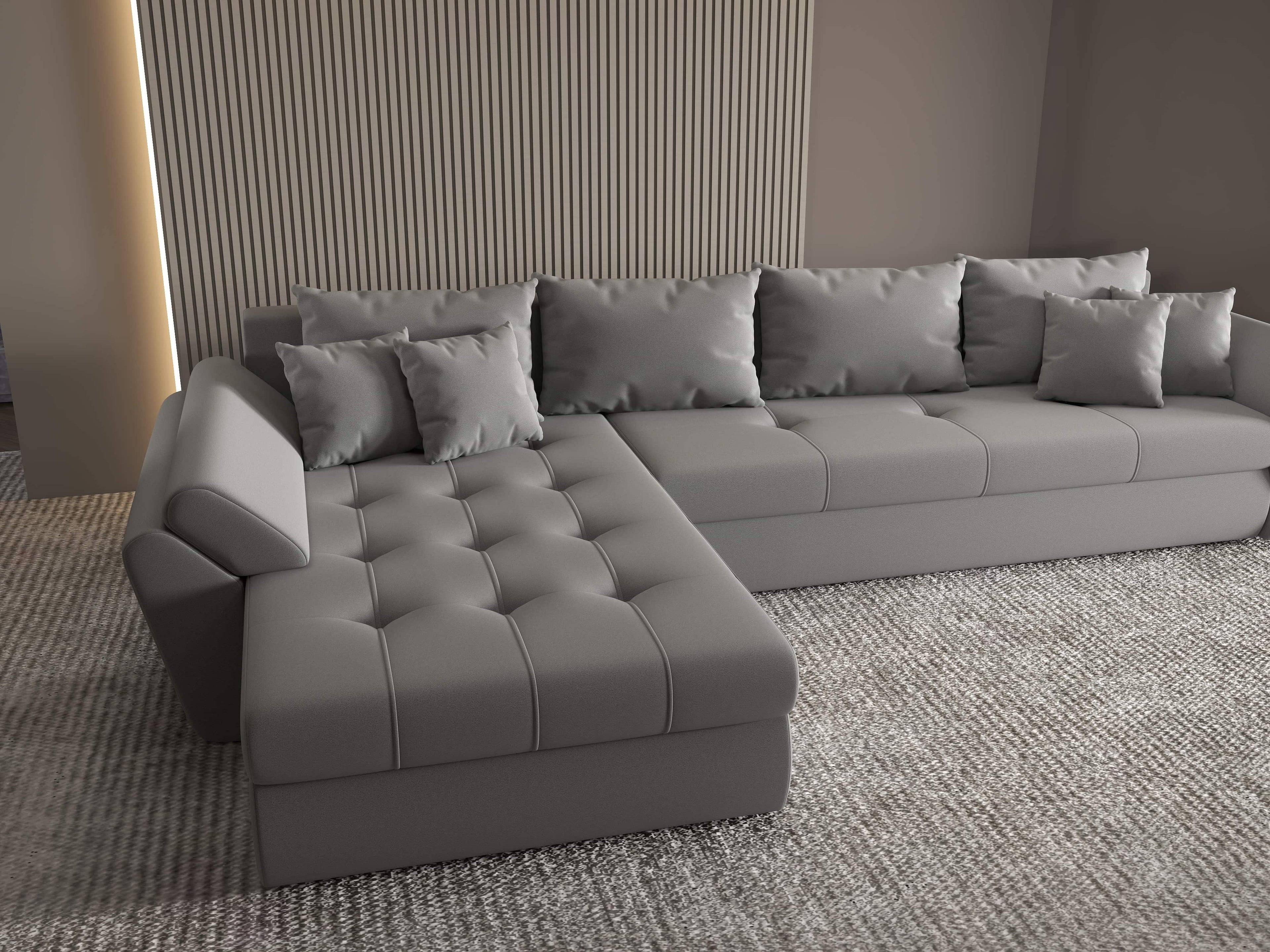 Colțar extensibil dumonde cu ladă de depozitare si sezut confortabil din spuma high-density, Loana XL Royal Gri 335x185 cm