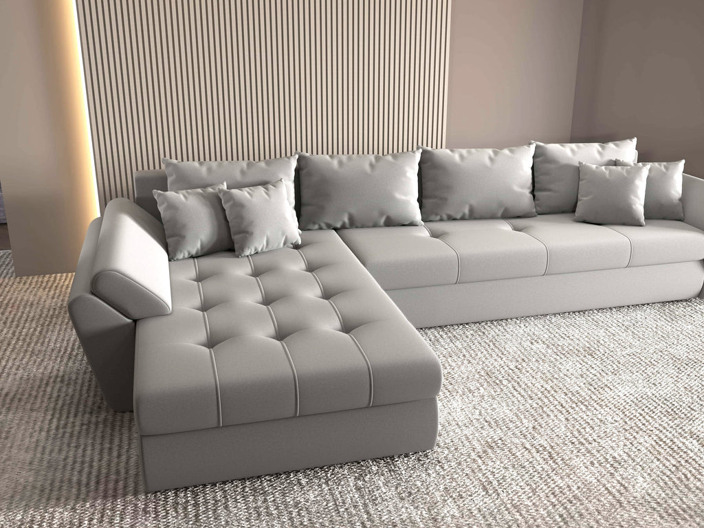 Colțar extensibil dumonde cu ladă de depozitare si sezut confortabil din spuma high-density, Loana XL Royal Antracit 335x185 cm