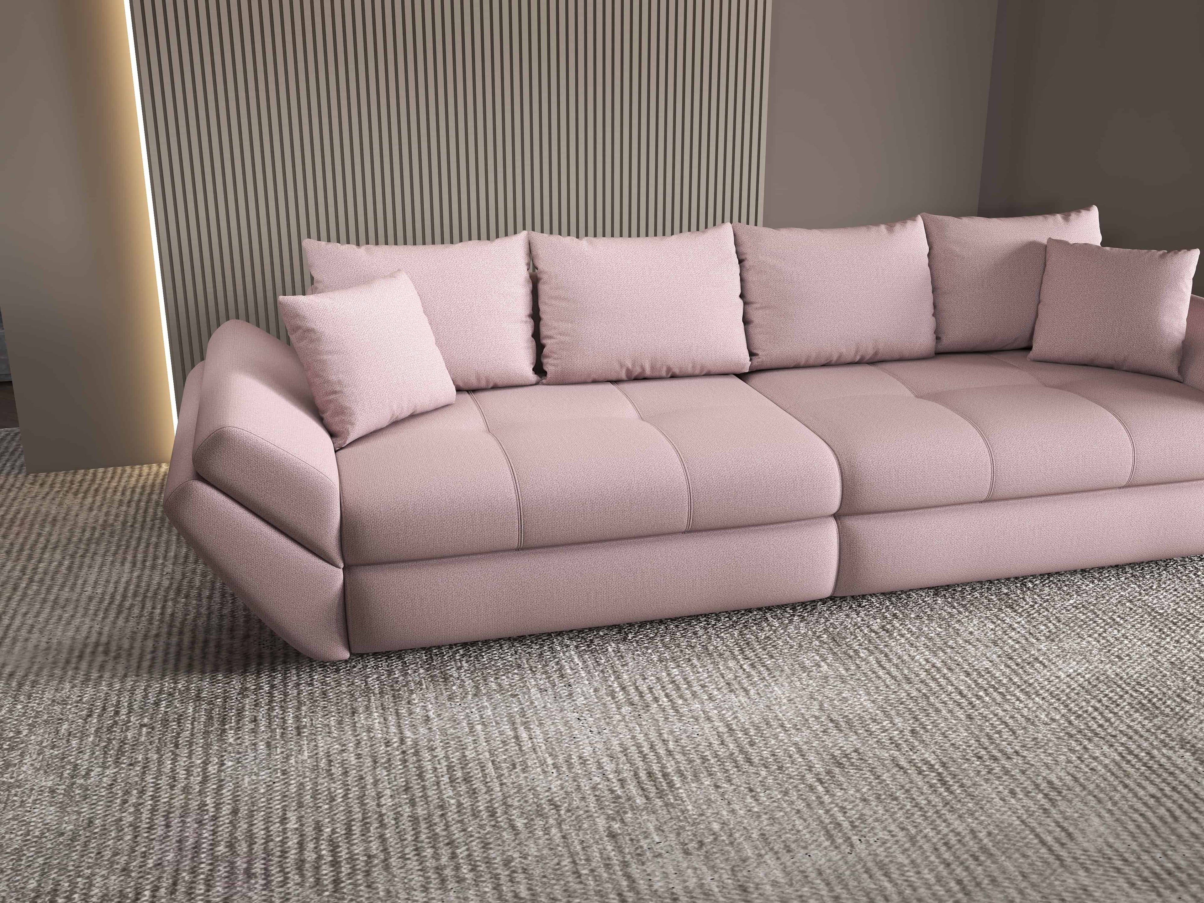 Canapea extensibilă dumonde cu ladă de depozitare si sezut confortabil din spuma high-density, Loana Enjoy Roz 300x100 cm
