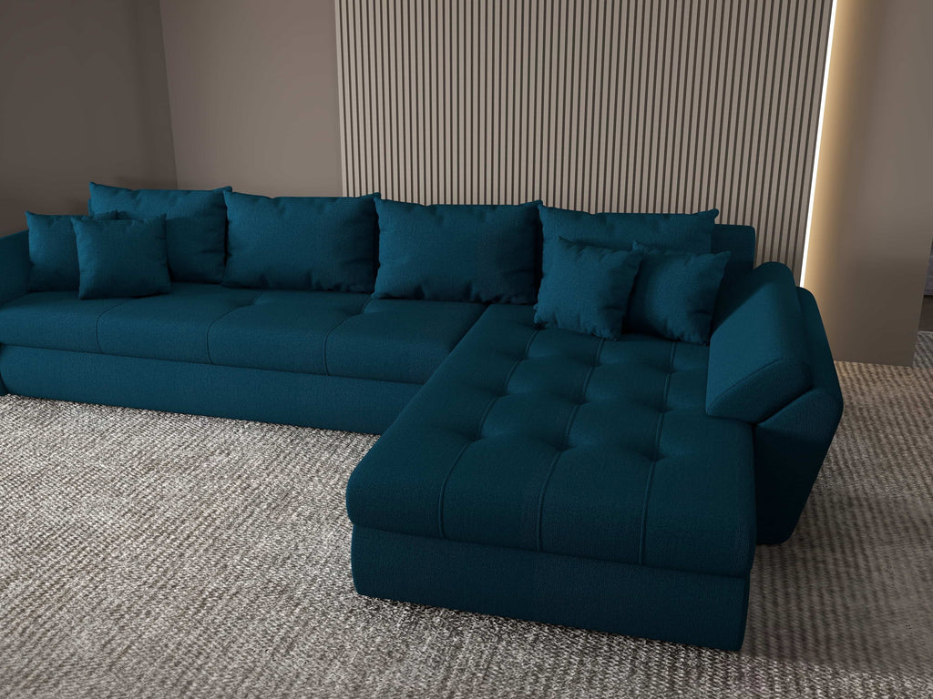Colțar extensibil dumonde cu ladă de depozitare si sezut confortabil din spuma high-density, Loana XL Enjoy Petrol II 335x185 cm