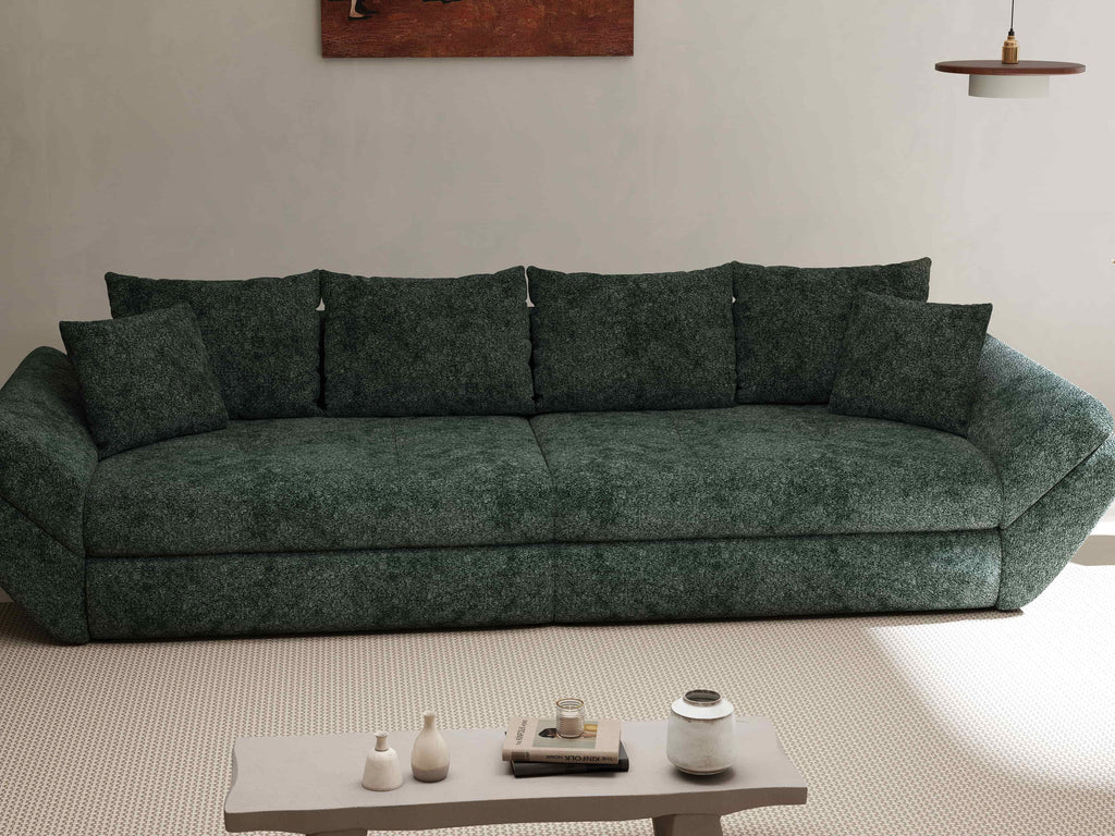 Canapea extensibilă dumonde cu ladă de depozitare si sezut confortabil din spuma high-density, Loana Euphoria Verde 300x100 cm