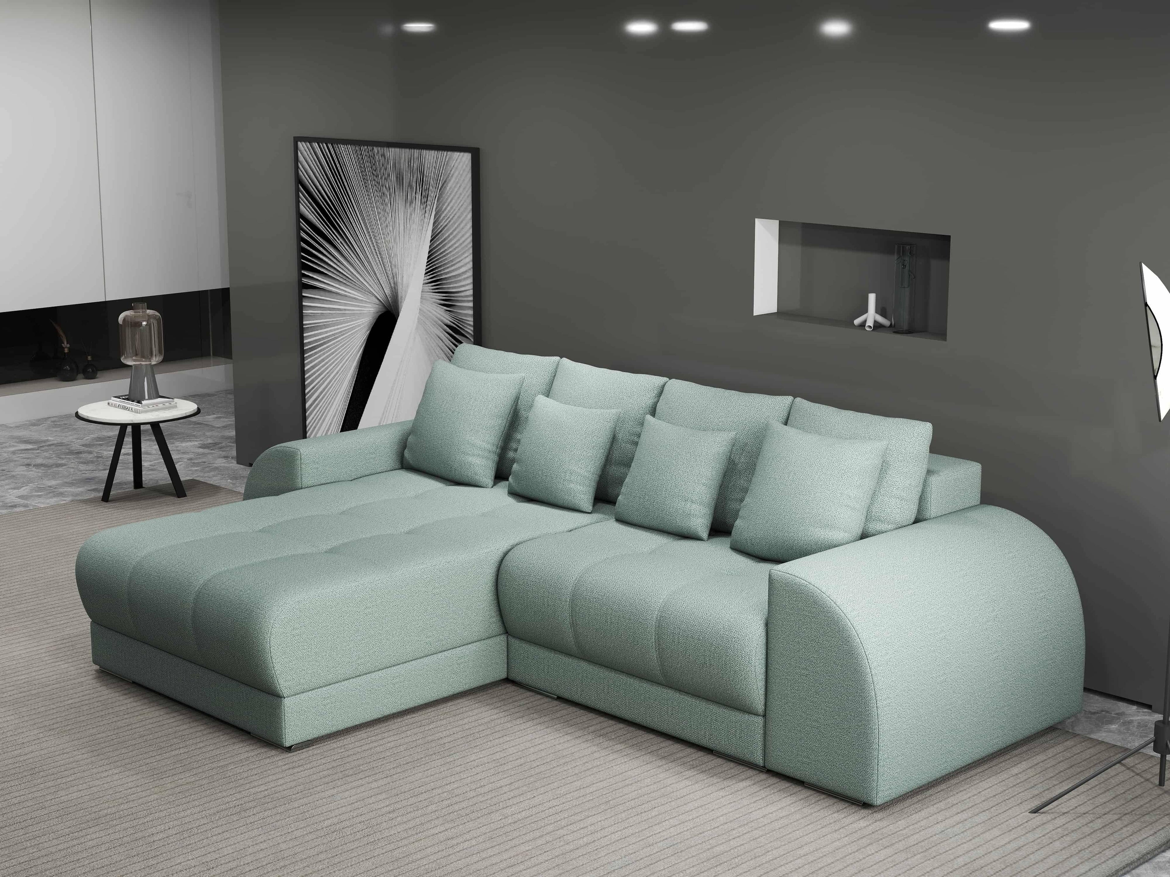 Colțar extensibil dumonde cu ladă de depozitare si sezut confortabil din spuma high-density, Verona Enjoy Mint 290x185 cm