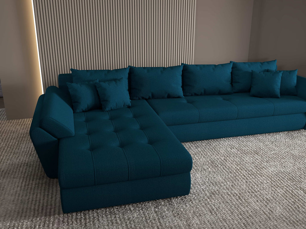 Colțar extensibil dumonde cu ladă de depozitare si sezut confortabil din spuma high-density, Loana XL Enjoy Petrol 335x185 cm