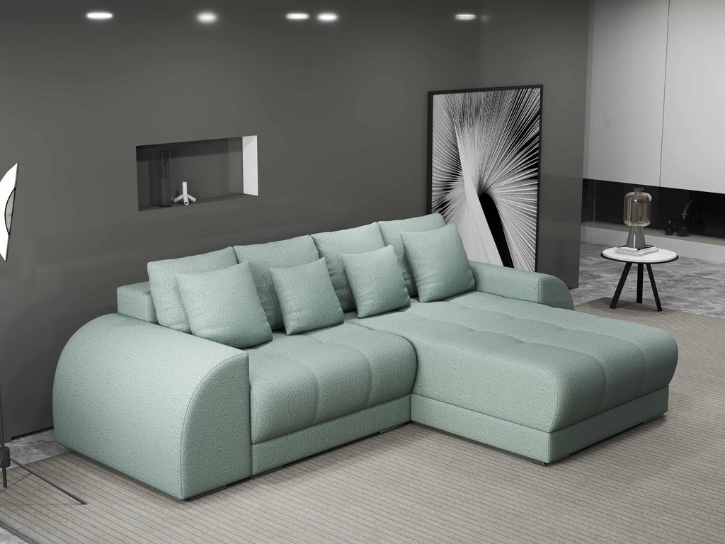 Colțar extensibil dumonde cu ladă de depozitare si sezut confortabil din spuma high-density, Verona Enjoy Mint II 290x185 cm