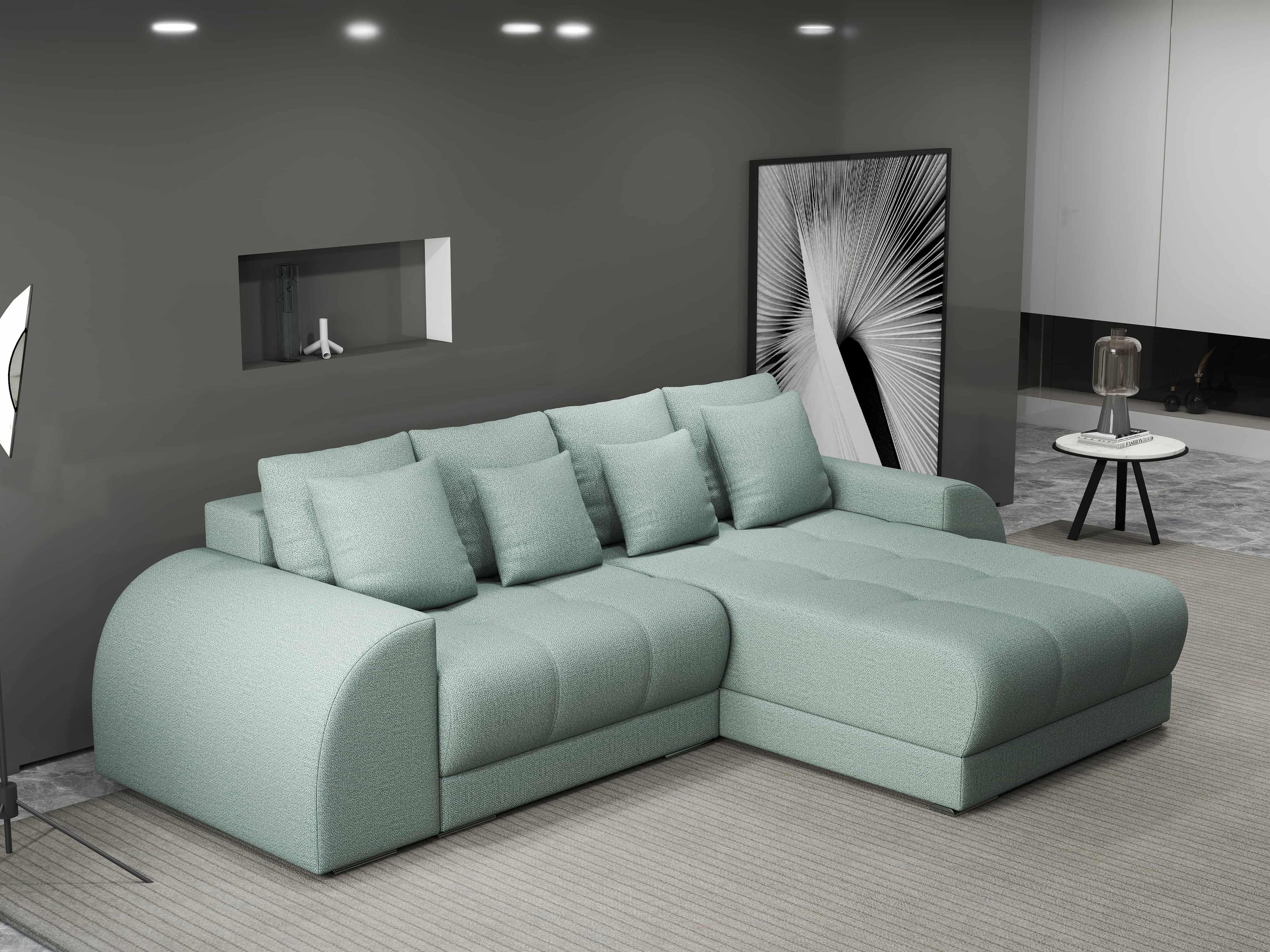 Colțar extensibil dumonde cu ladă de depozitare si sezut confortabil din spuma high-density, Verona Enjoy Mint II 290x185 cm