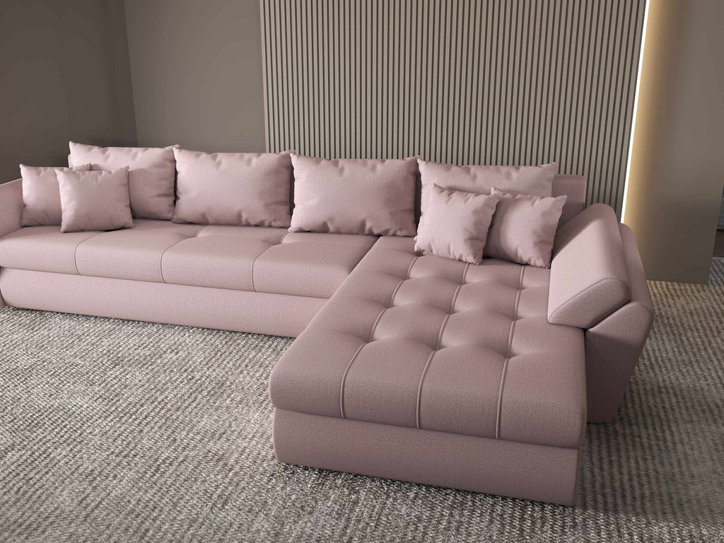Colțar extensibil dumonde cu ladă de depozitare si sezut confortabil din spuma high-density, Loana XL Enjoy Flamingo II 335x185 cm