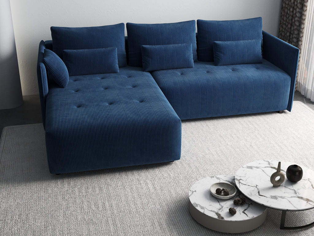Colțar extensibil dumonde cu ladă de depozitare si sezut confortabil din spuma high-density, Malta Zoom Blue II 235x185 cm