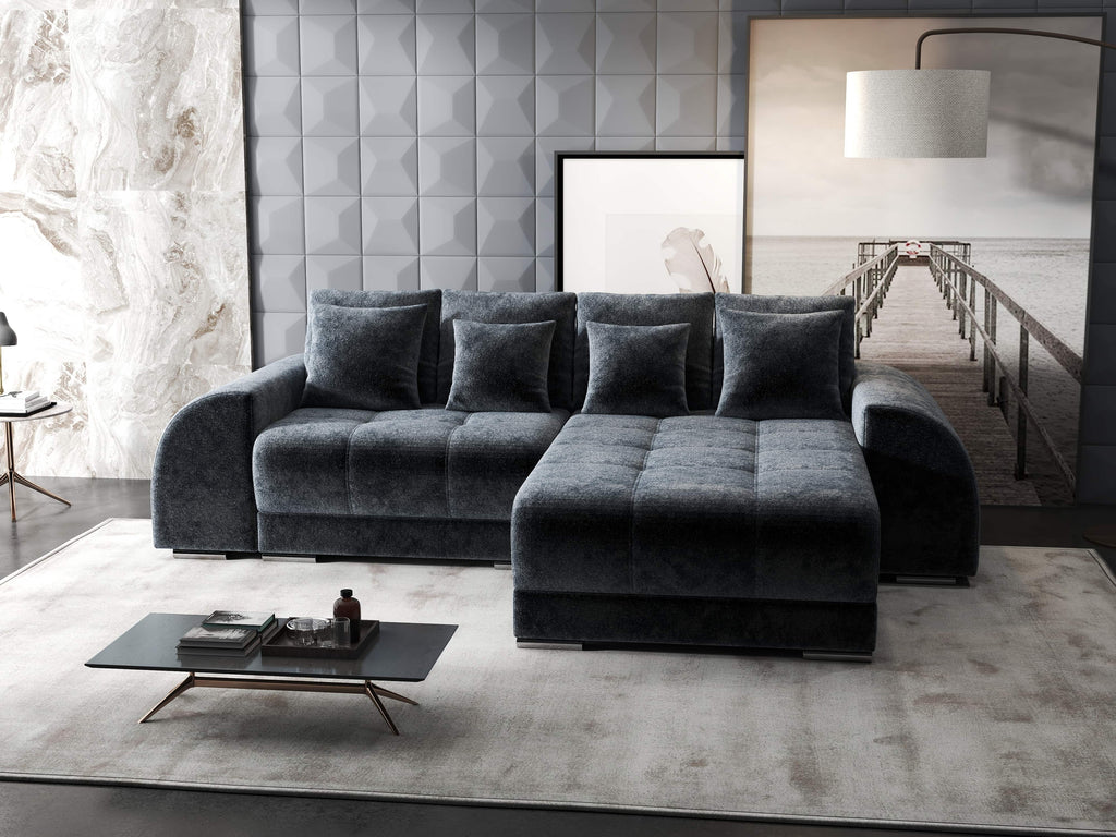 Colțar extensibil dumonde cu ladă de depozitare si sezut confortabil din spuma high-density, Verona Euphoria Grafit II 290x185 cm