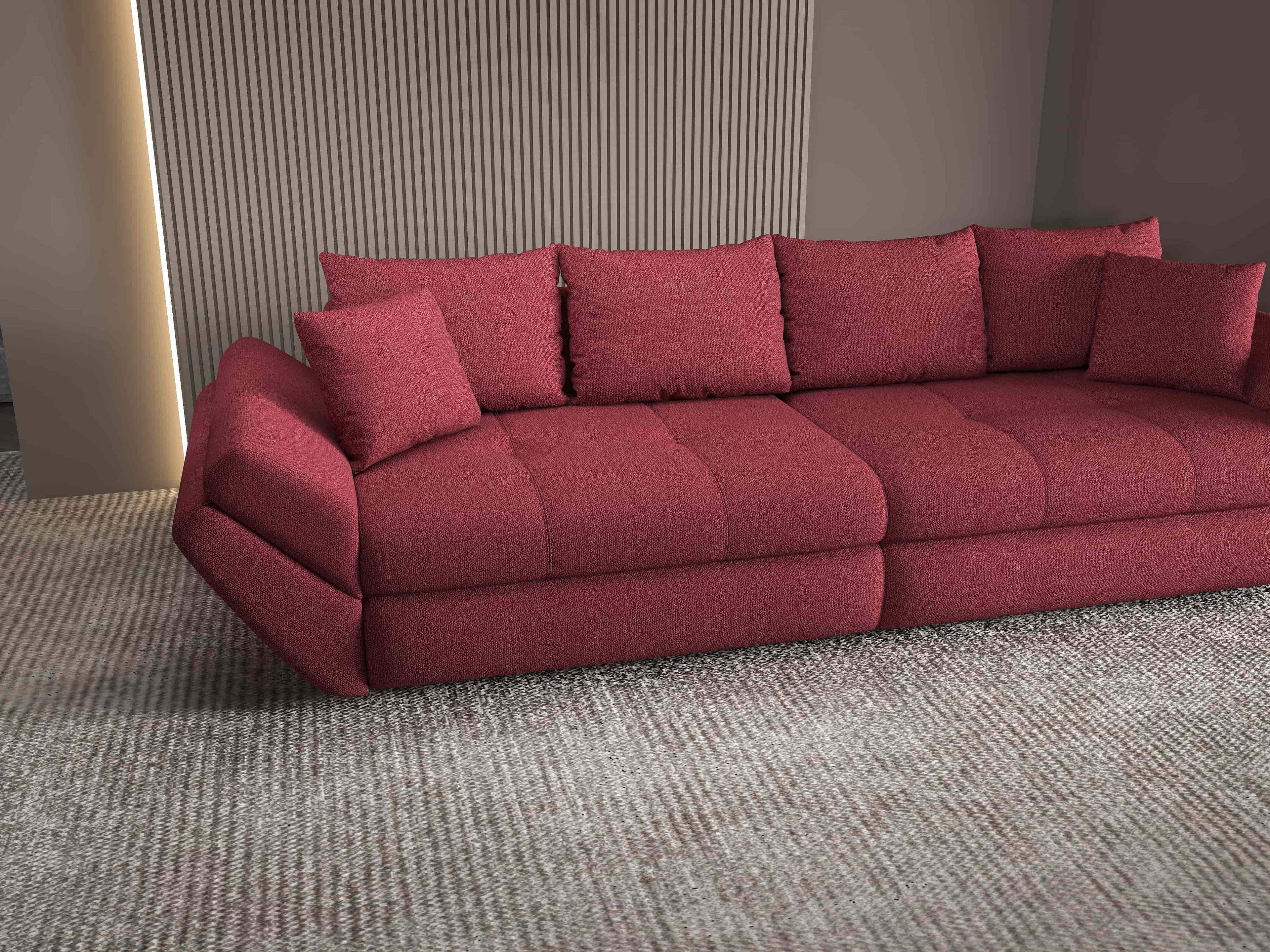 Canapea extensibilă dumonde cu ladă de depozitare si sezut confortabil din spuma high-density, Loana Enjoy Rosu 300x100 cm