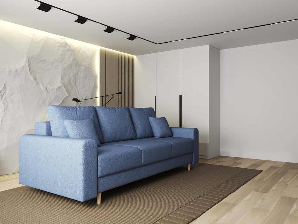 Canapea extensibilă dumonde cu ladă de depozitare si sezut confortabil din spuma high-density, Kronos Enjoy Albastru 210x100 cm