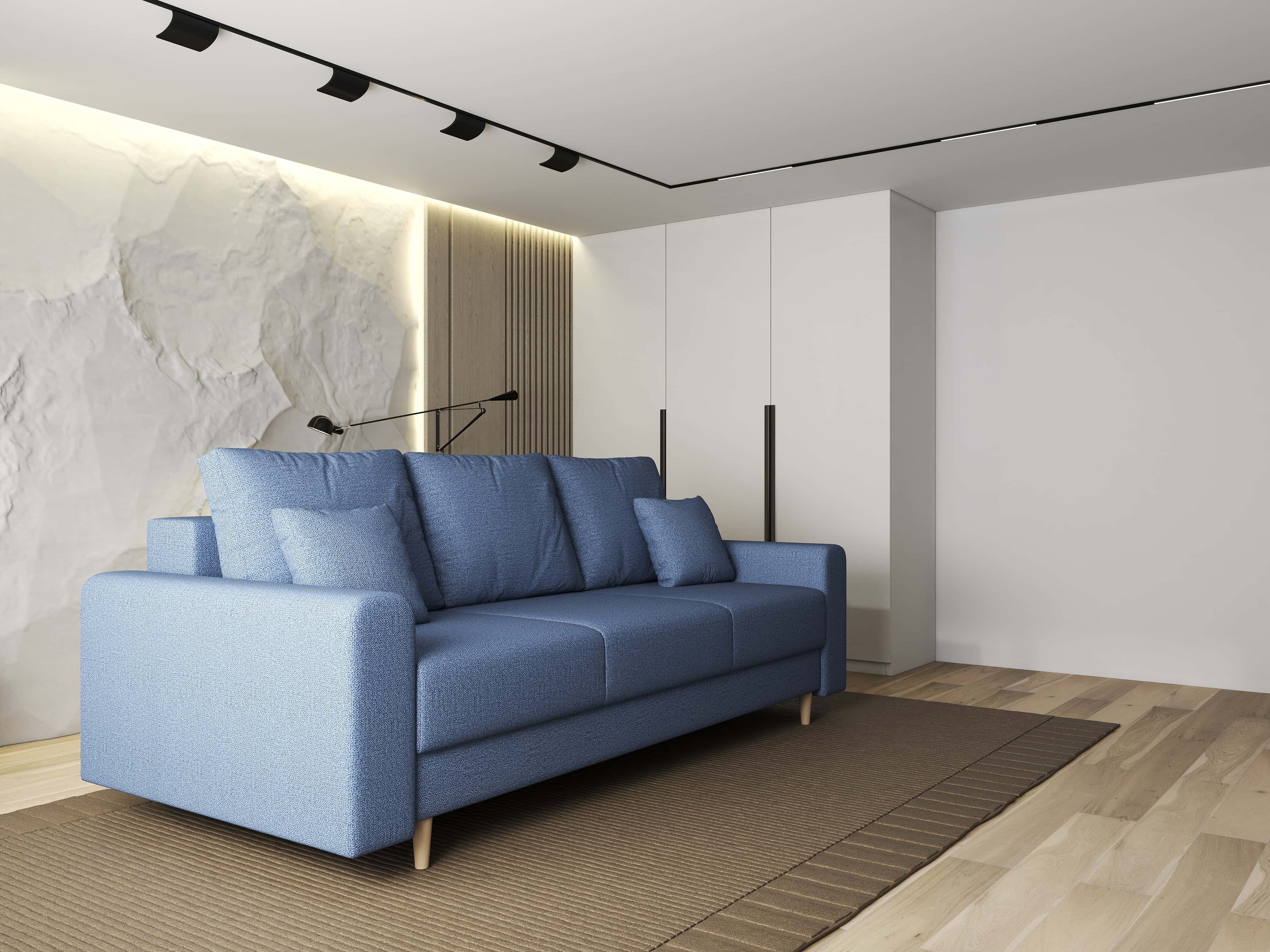 Canapea extensibilă dumonde cu ladă de depozitare si sezut confortabil din spuma high-density, Kronos Enjoy Albastru 210x100 cm