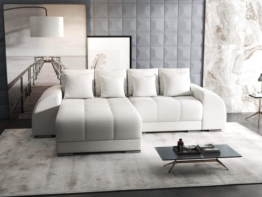 Colțar extensibil dumonde cu ladă de depozitare si sezut confortabil din spuma high-density, Verona Euphoria Ivory 290x185 cm