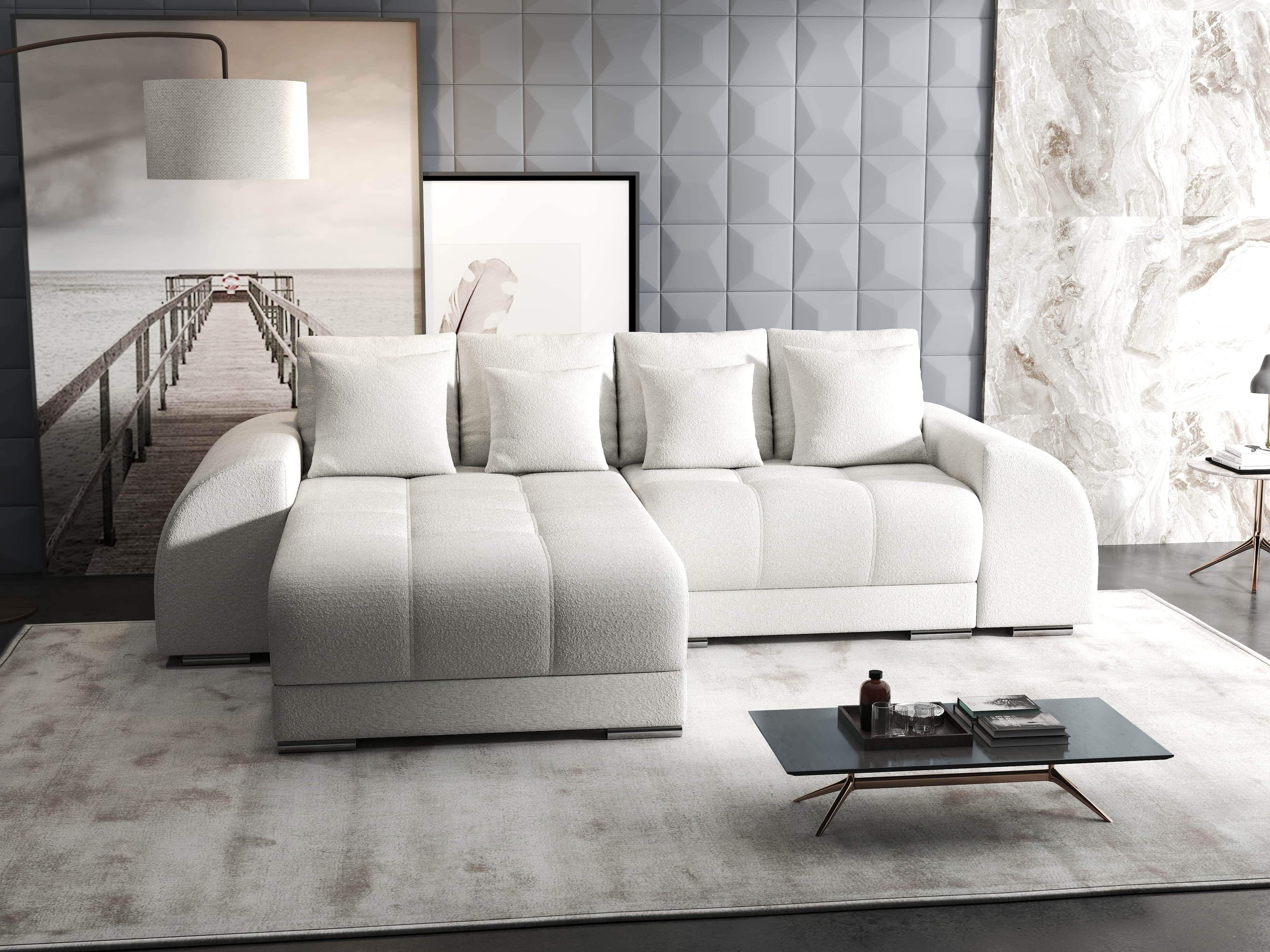 Colțar extensibil dumonde cu ladă de depozitare si sezut confortabil din spuma high-density, Verona Euphoria Ivory 290x185 cm