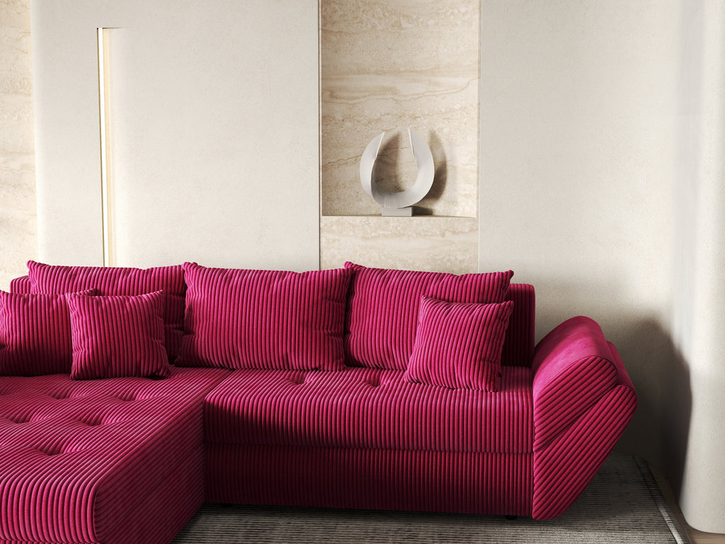 Colțar extensibil dumonde cu ladă de depozitare si sezut confortabil din spuma high-density, Loana Zoom Red 270x185 cm